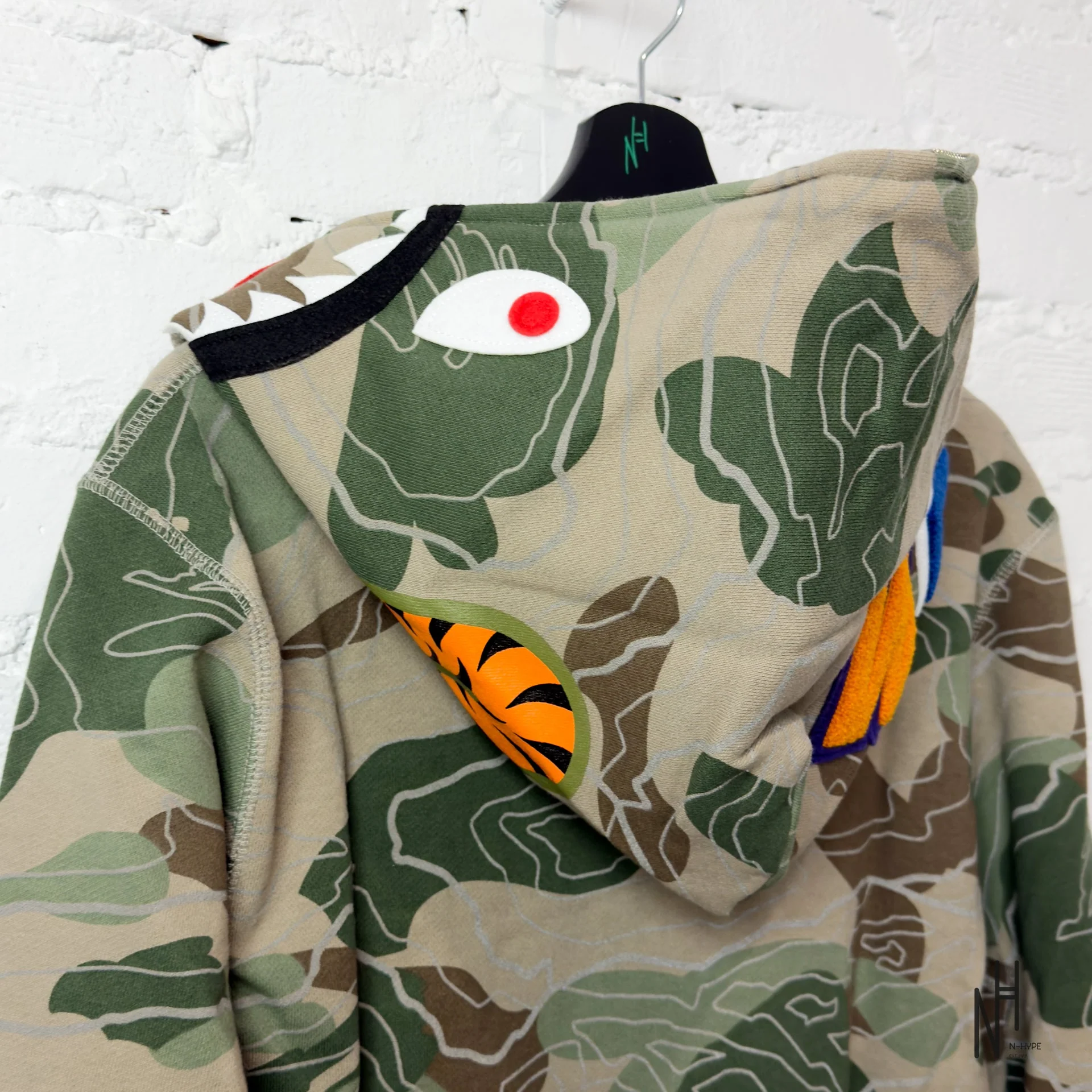 BAPE Layered Line Camo Shark Full Zip Hoodie Beige - Image 6
