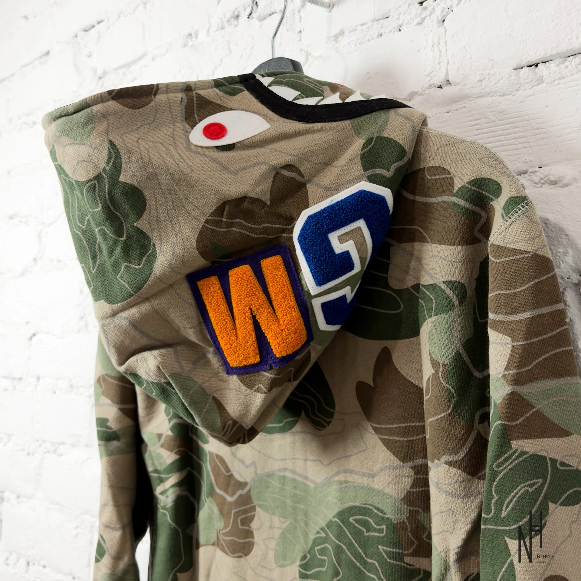 BAPE Layered Line Camo Shark Full Zip Hoodie Beige - Image 7