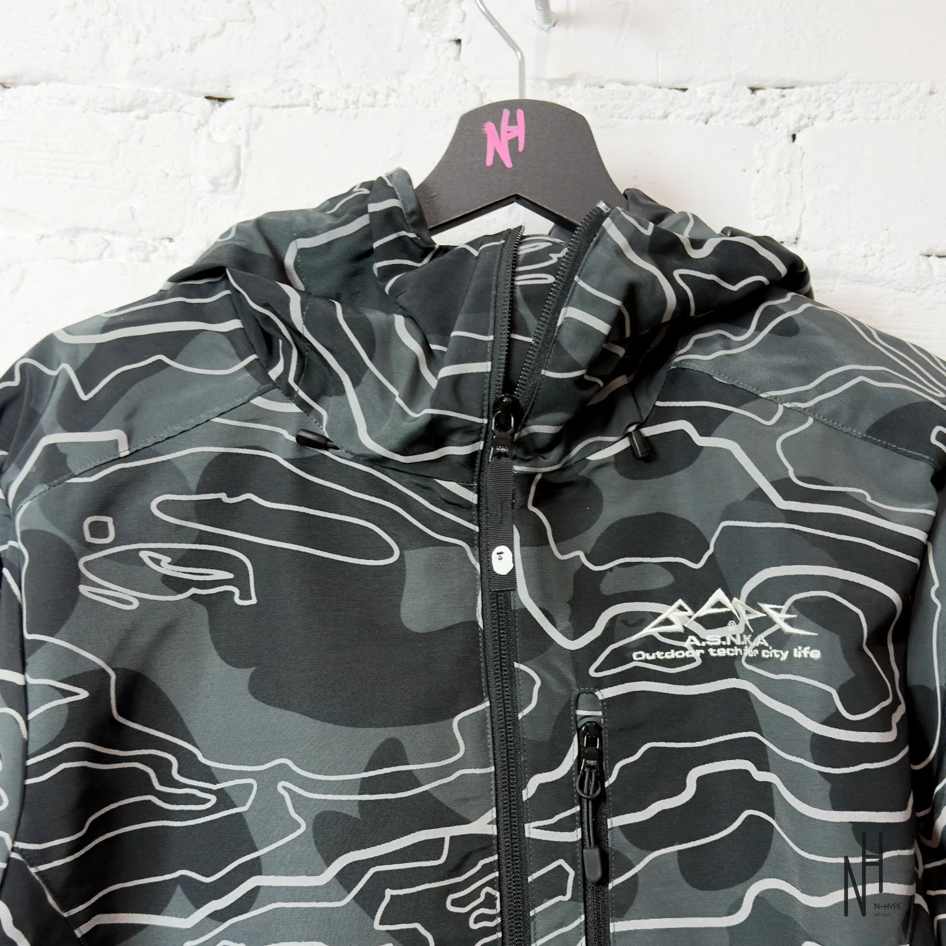 Bape Layered Line Camo Shell Jacket Black - Image 2