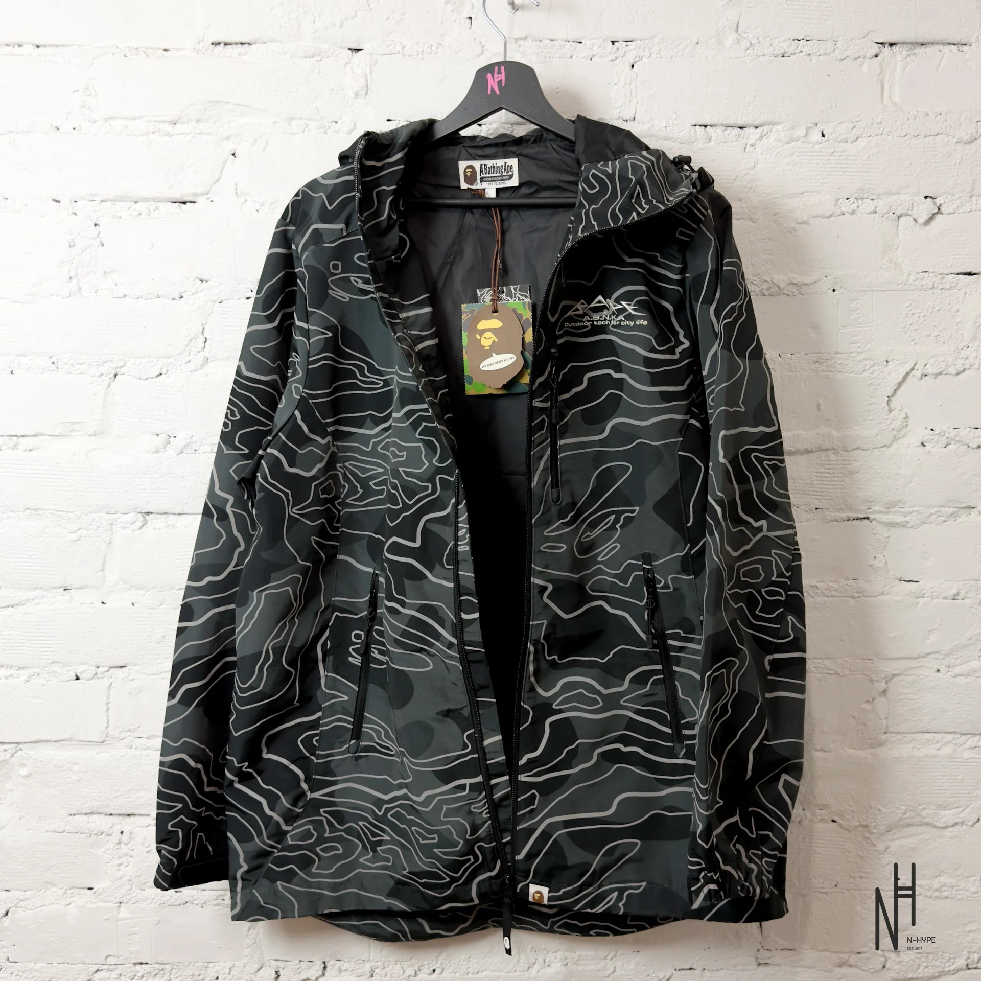 Bape Layered Line Camo Shell Jacket Black - Image 3