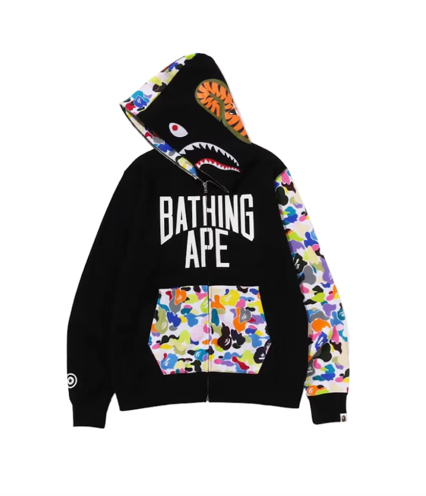 BAPE Multi Camo NYC Logo Shark Full Zip Hoodie Black
