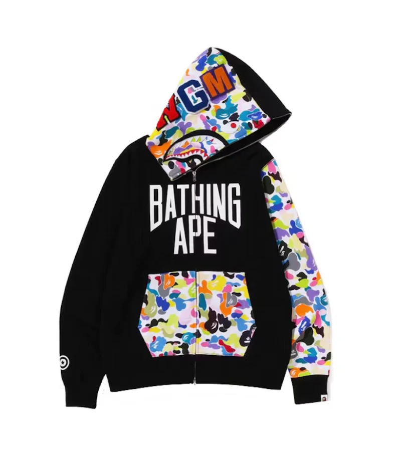 BAPE Multi Camo NYC Logo Shark Full Zip Hoodie Black - Image 2