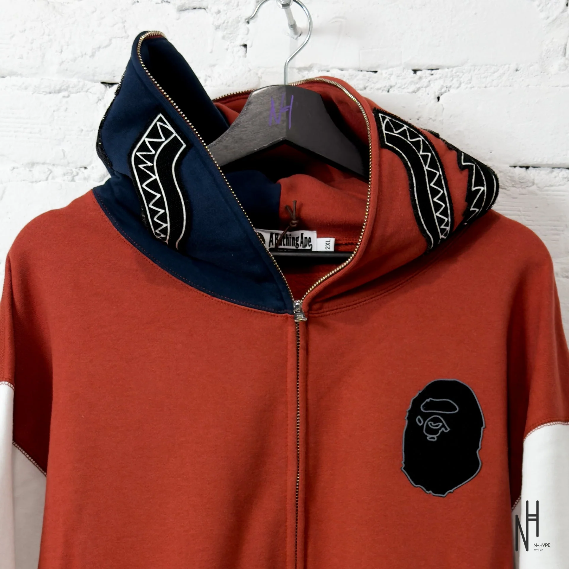 BAPE Shark Full Zip France Hoodie Burgundy - Image 2