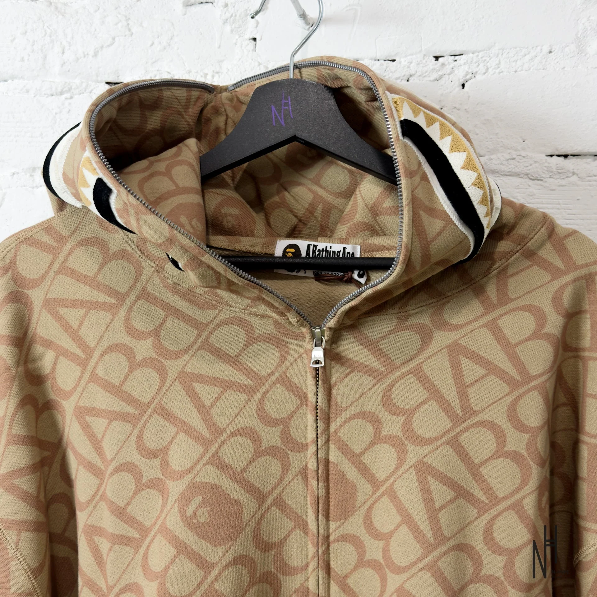 BAPE Sport Monogram Shark Hoodie Beige - Image 2