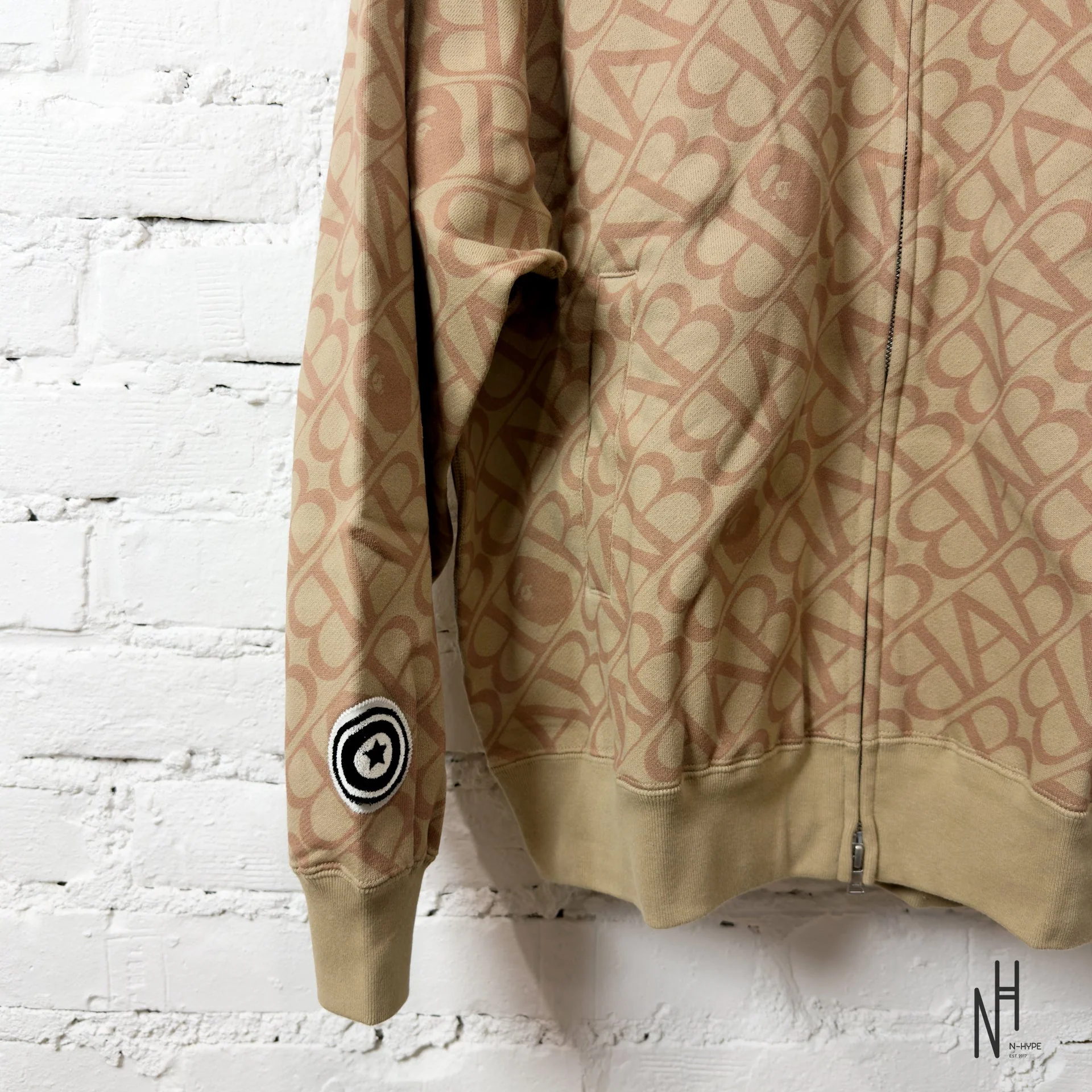 BAPE Sport Monogram Shark Hoodie Beige - Image 3