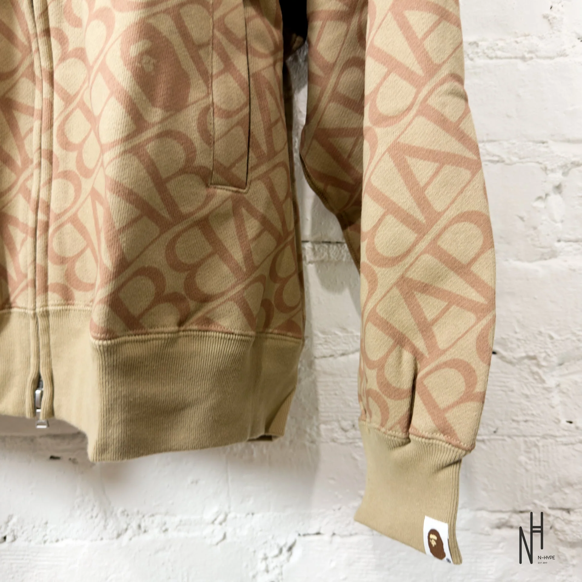 BAPE Sport Monogram Shark Hoodie Beige - Image 4