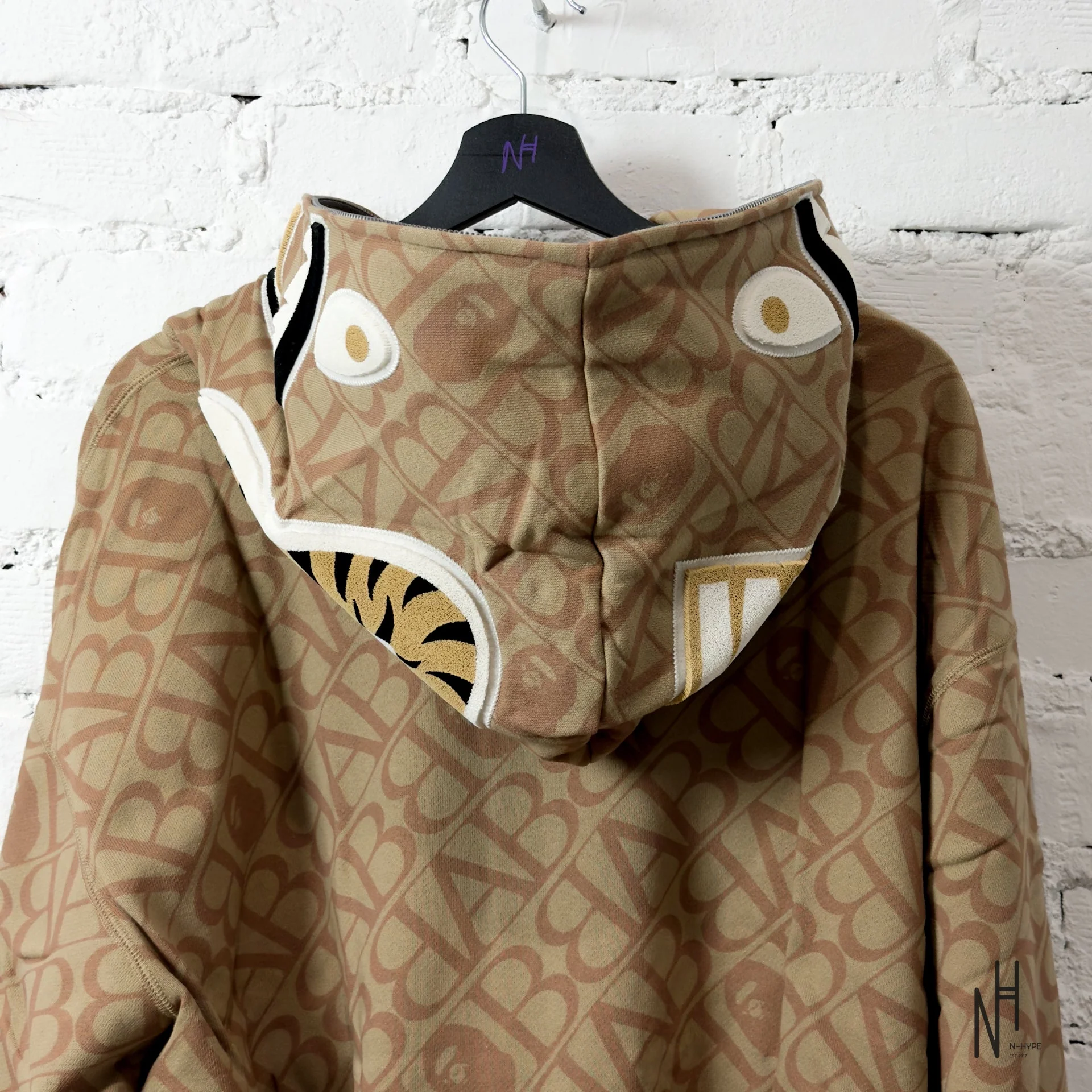 BAPE Sport Monogram Shark Hoodie Beige - Image 6