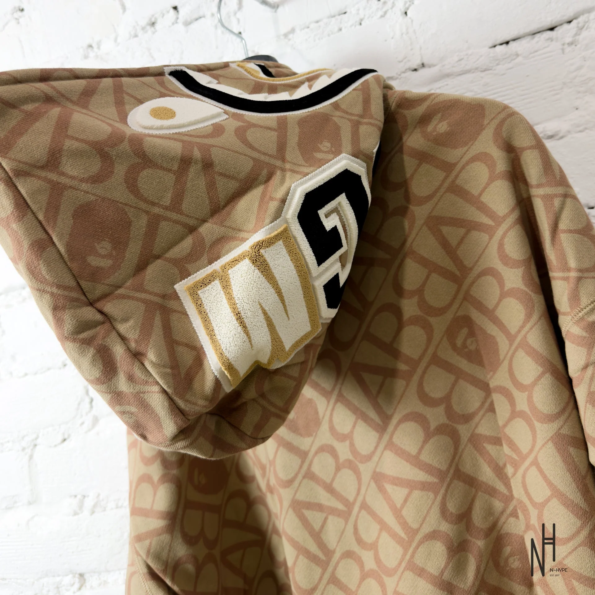 BAPE Sport Monogram Shark Hoodie Beige - Image 8