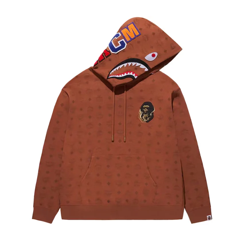 BAPE x MCM Shark Pullover Hoodie Brown - Image 2