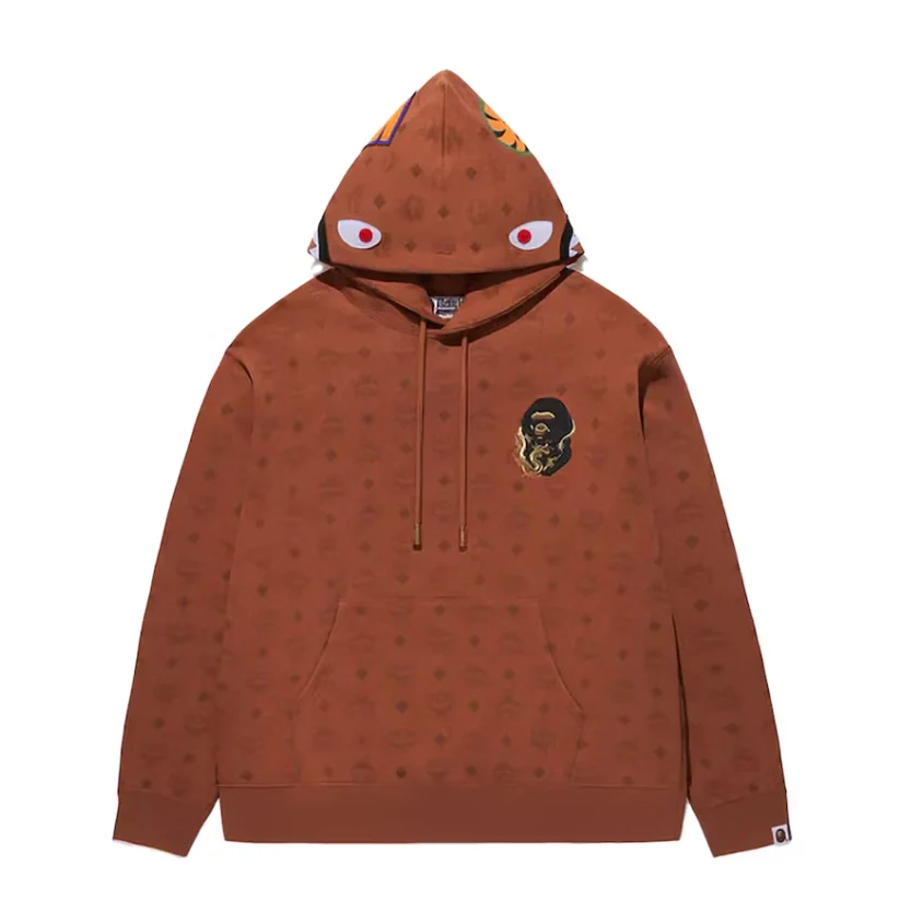 BAPE x MCM Shark Pullover Hoodie Brown - Image 3