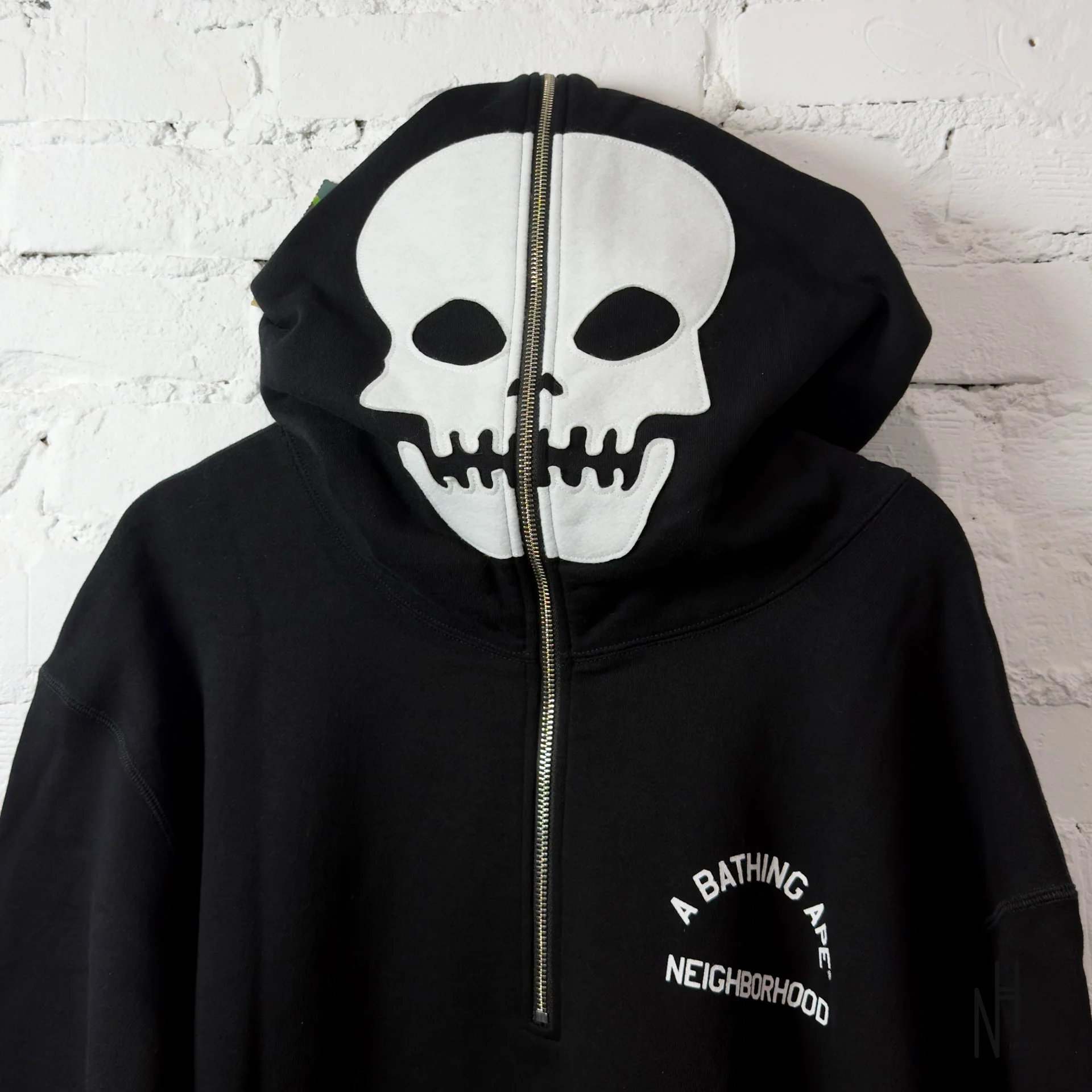 BAPE x Neighborhood Two Face Half Zip Pullover Hoodie Black - Image 2