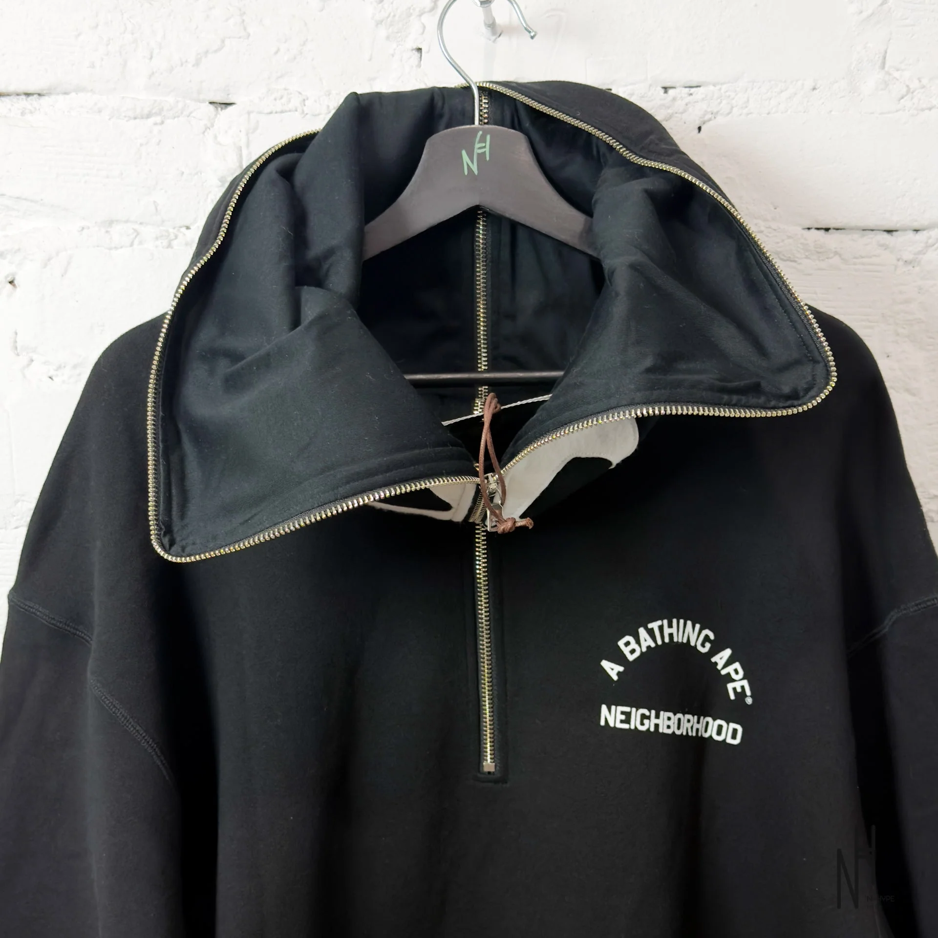BAPE x Neighborhood Two Face Half Zip Pullover Hoodie Black - Image 3