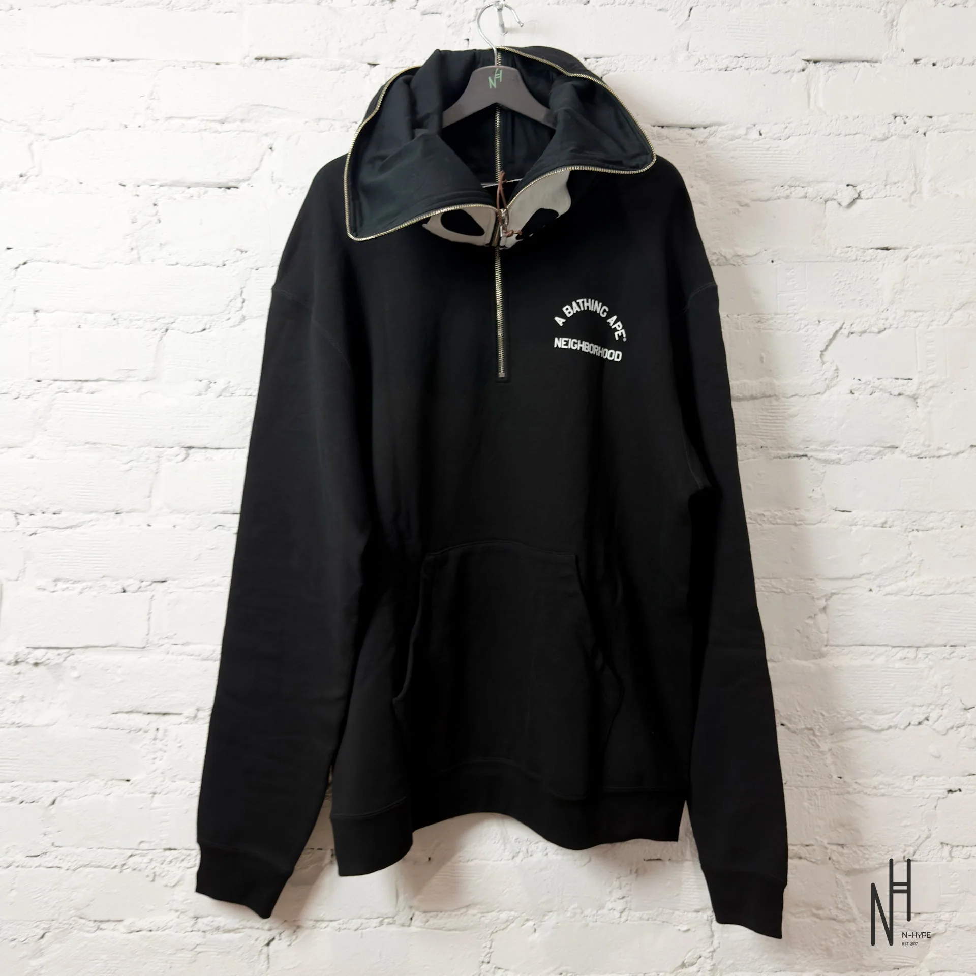 BAPE x Neighborhood Two Face Half Zip Pullover Hoodie Black - Image 4