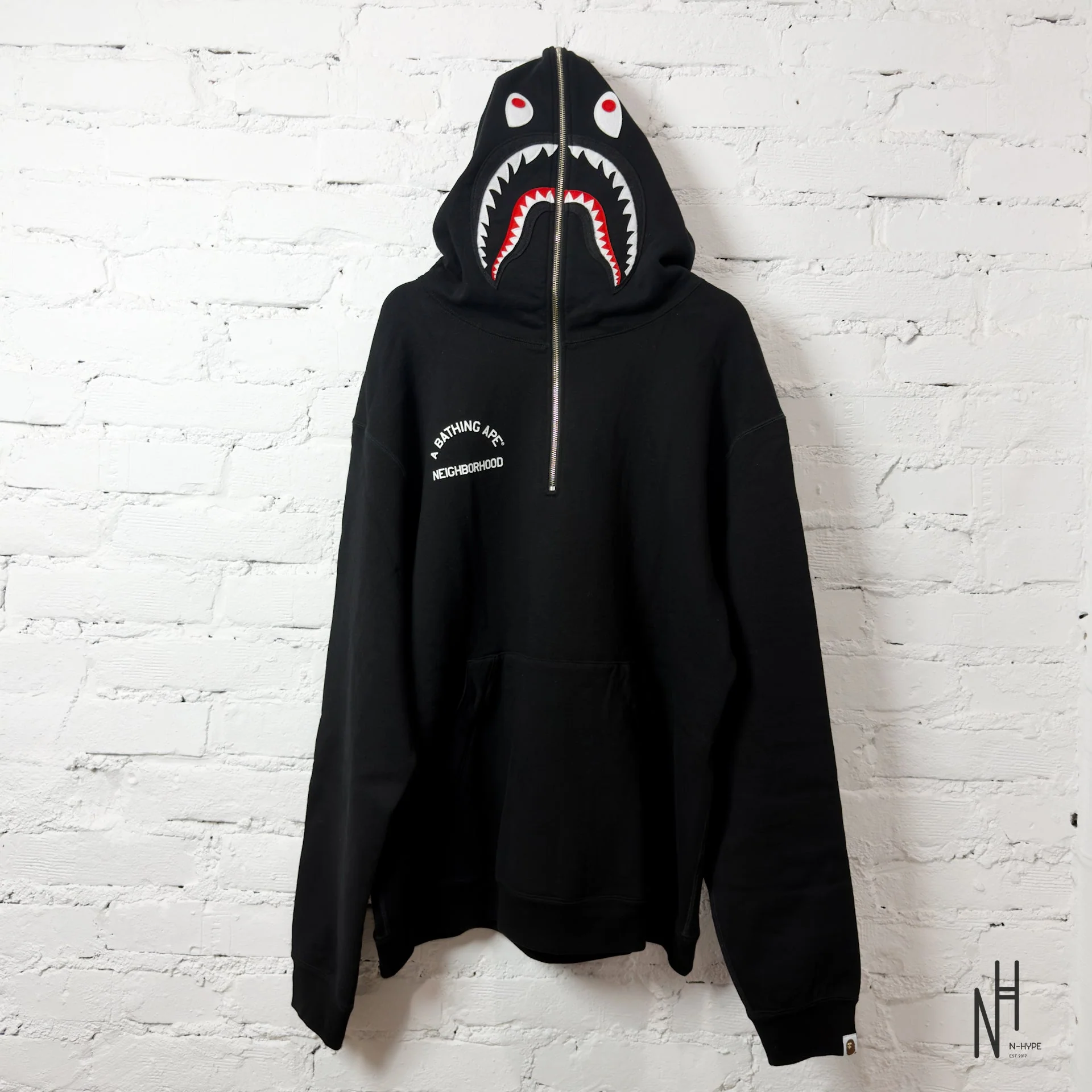 BAPE x Neighborhood Two Face Half Zip Pullover Hoodie Black - Image 5