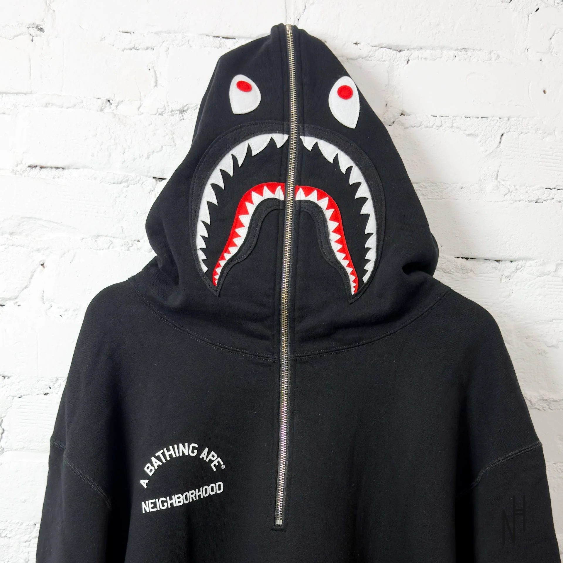 BAPE x Neighborhood Two Face Half Zip Pullover Hoodie Black - Image 6