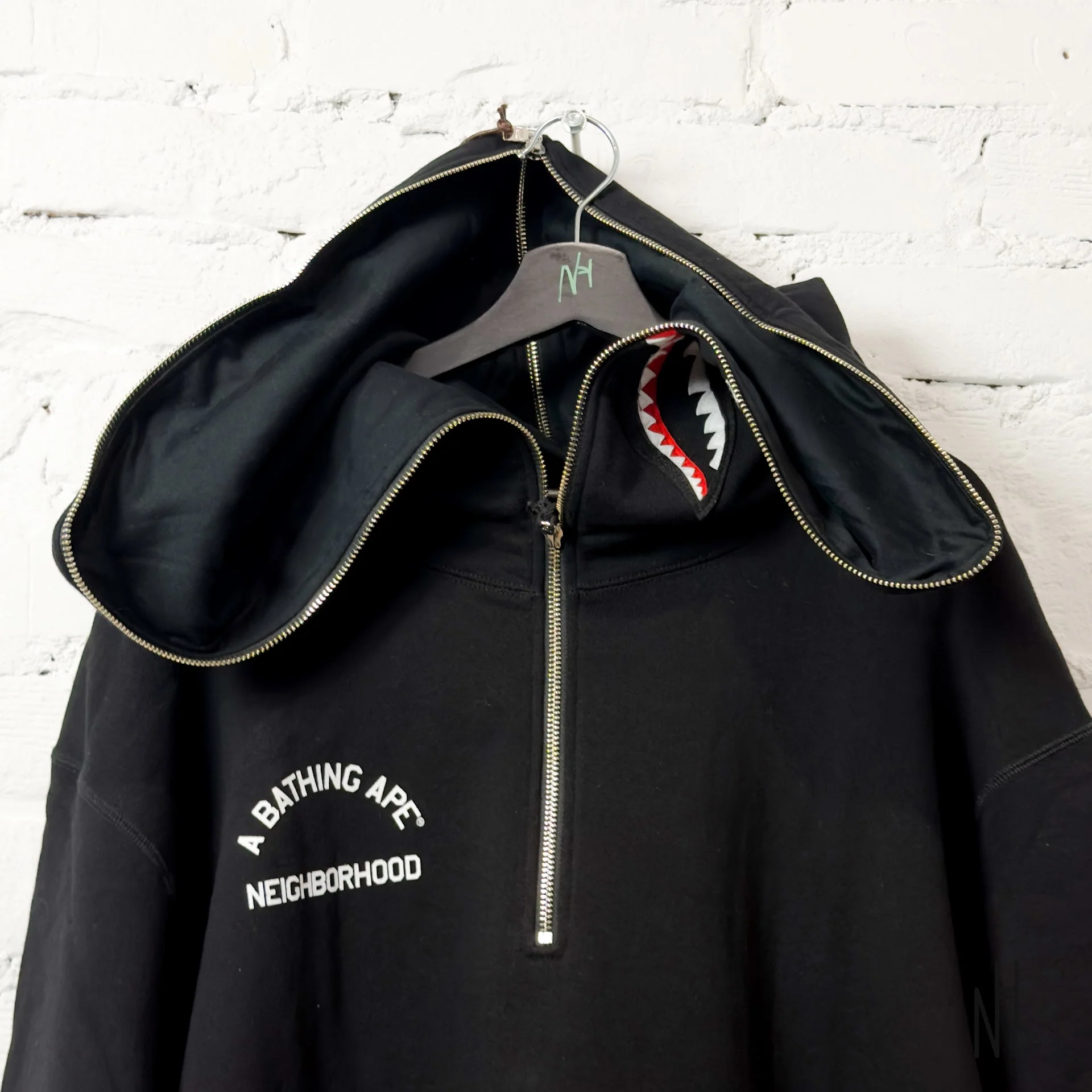 BAPE x Neighborhood Two Face Half Zip Pullover Hoodie Black - Image 7