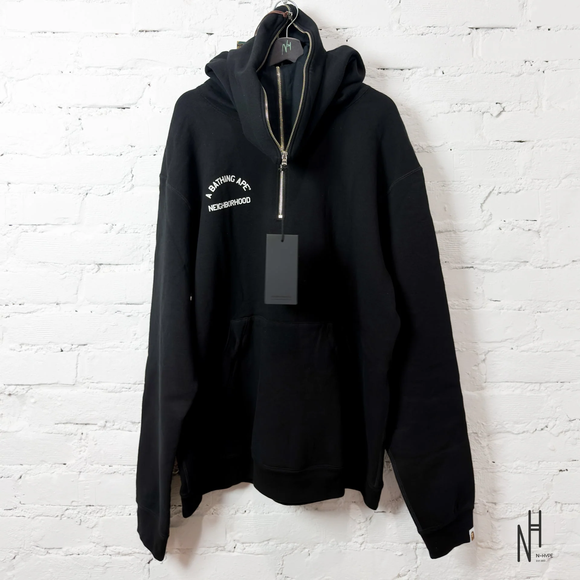 BAPE x Neighborhood Two Face Half Zip Pullover Hoodie Black - Image 8