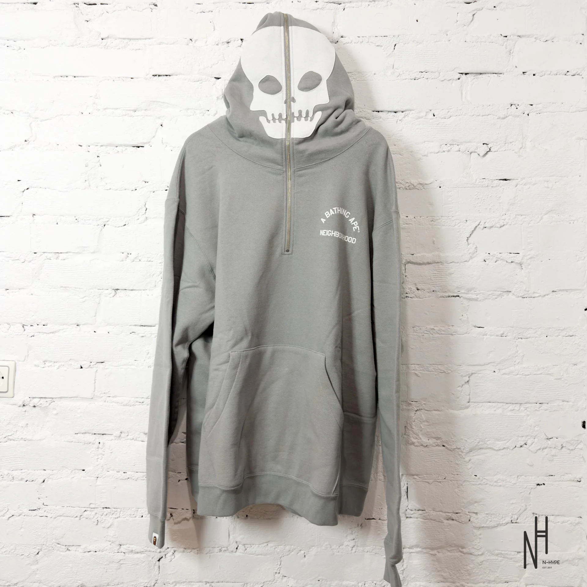 BAPE x Neighborhood Two Face Half Zip Pullover Hoodie Gray