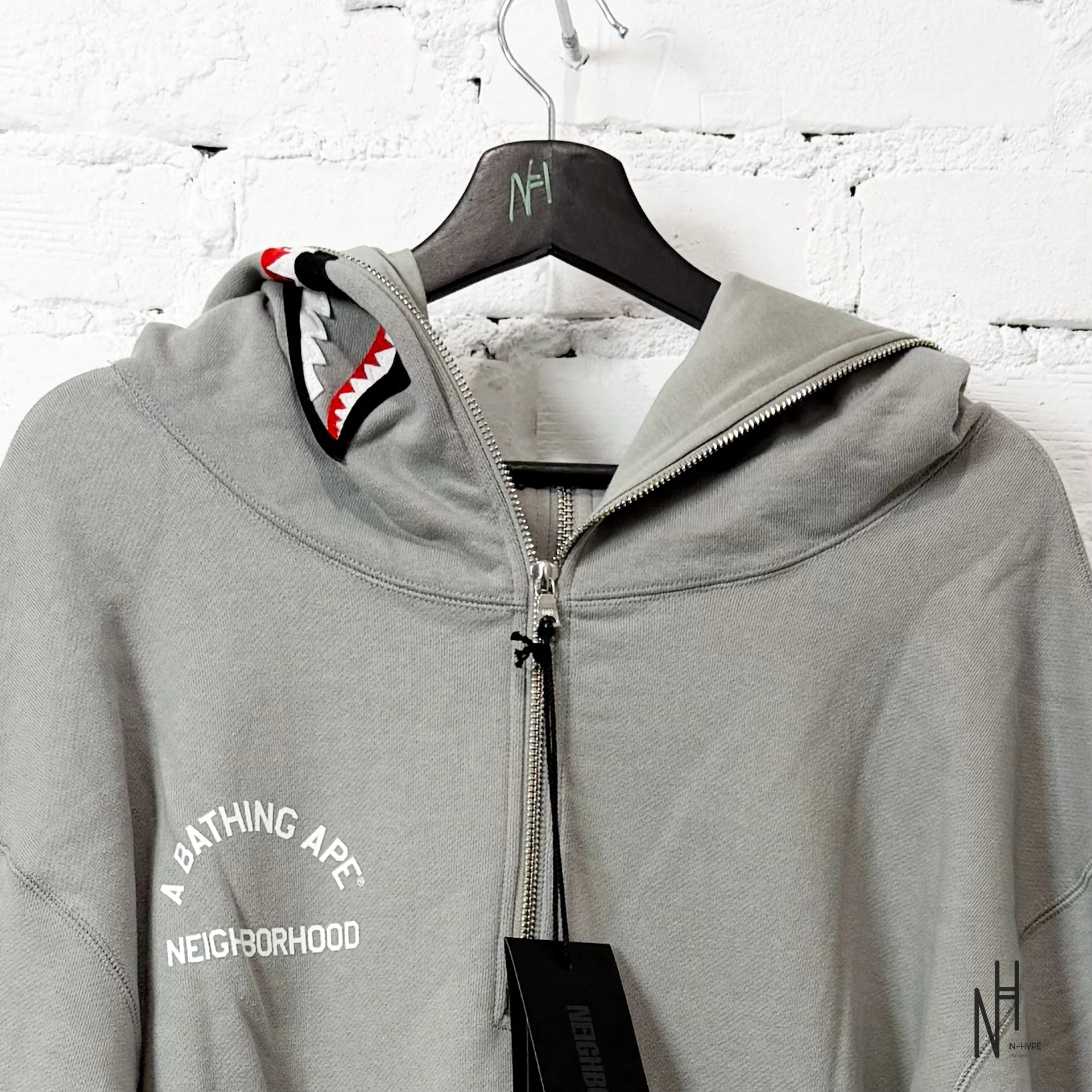 BAPE x Neighborhood Two Face Half Zip Pullover Hoodie Gray - Image 10