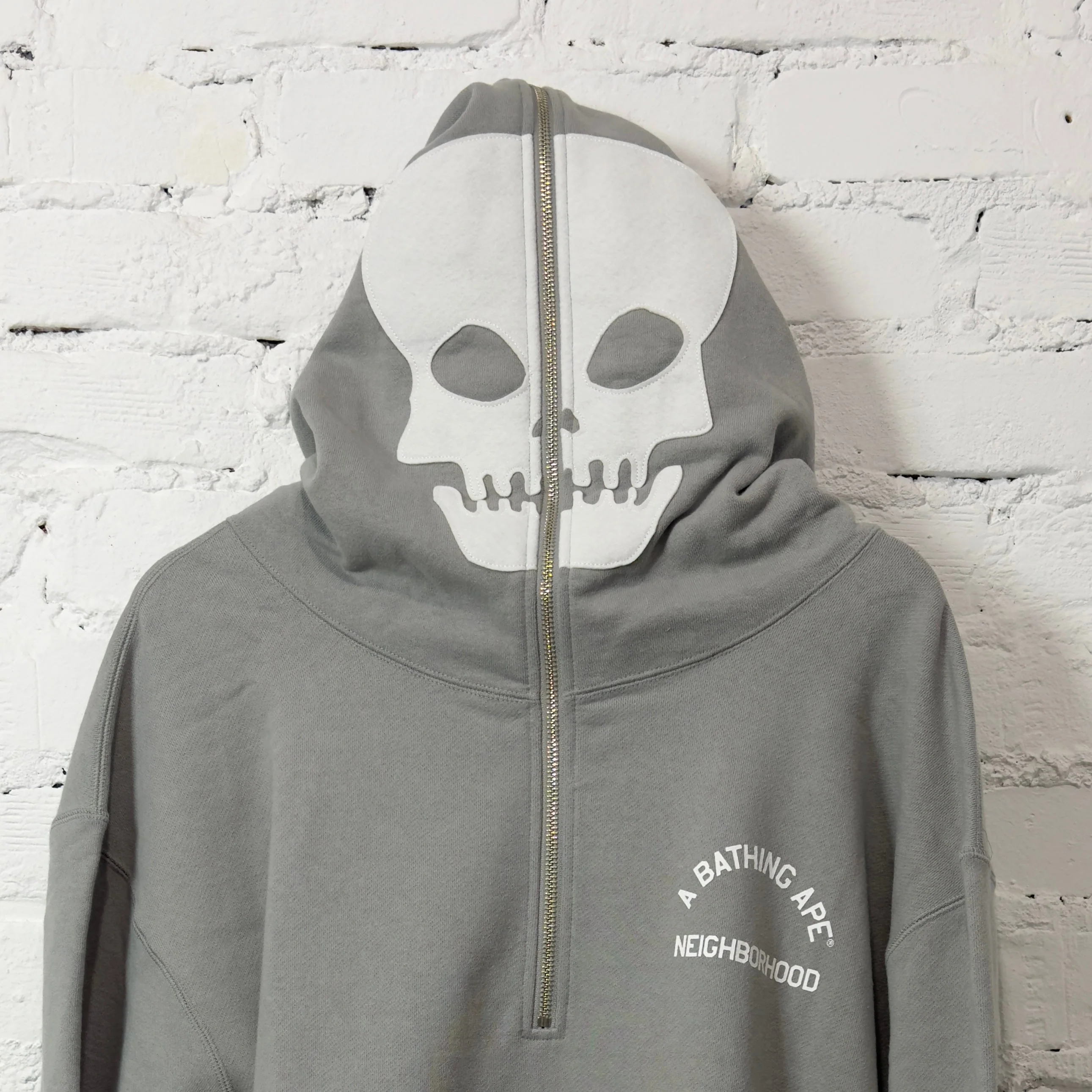 BAPE x Neighborhood Two Face Half Zip Pullover Hoodie Gray - Image 2