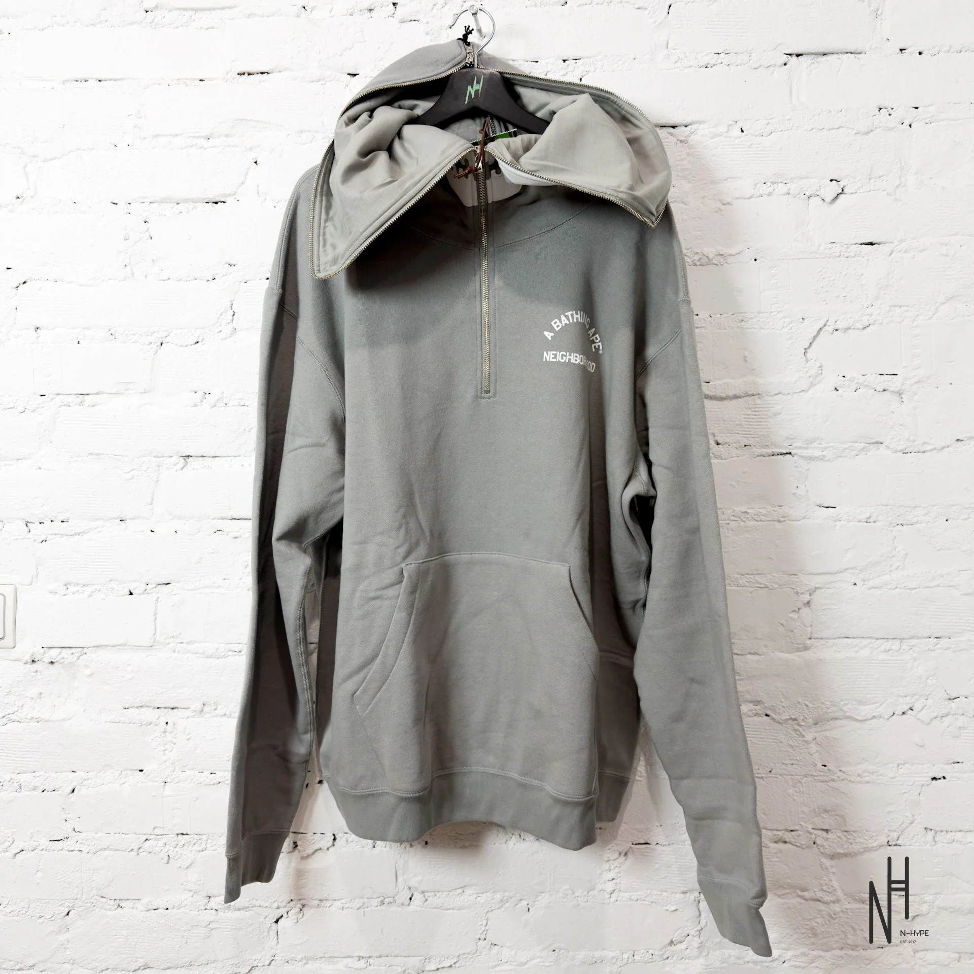BAPE x Neighborhood Two Face Half Zip Pullover Hoodie Gray - Image 3