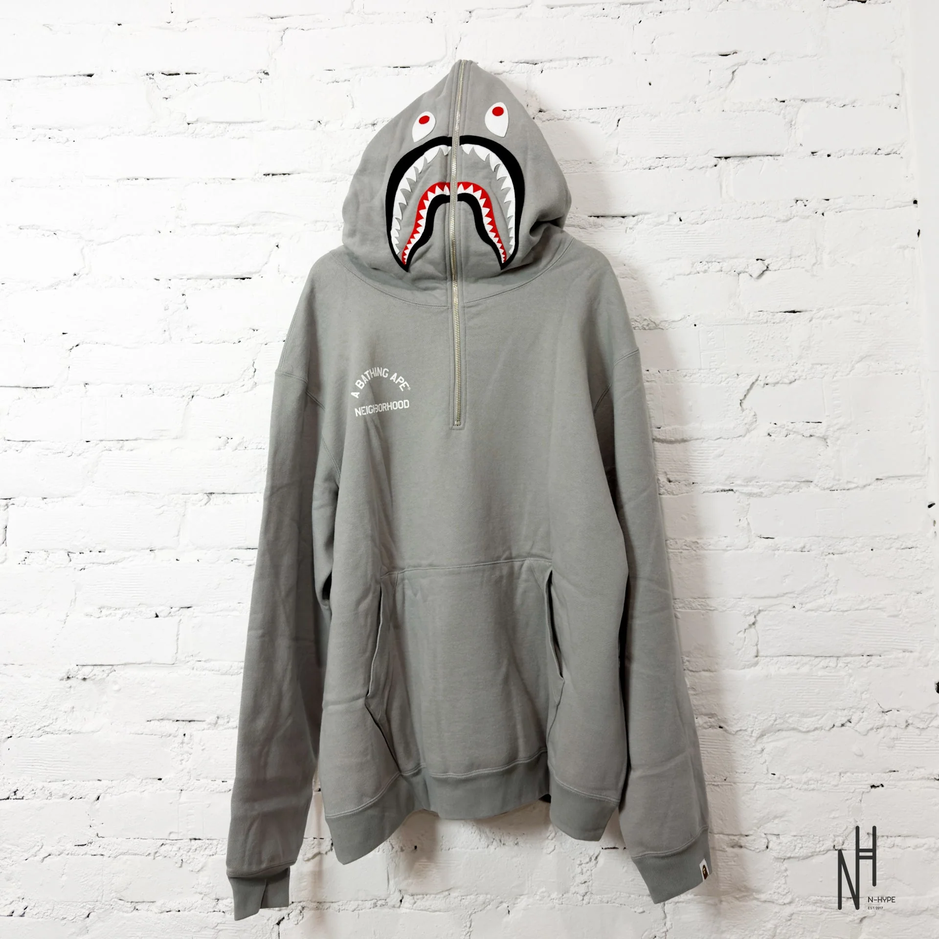 BAPE x Neighborhood Two Face Half Zip Pullover Hoodie Gray - Image 6