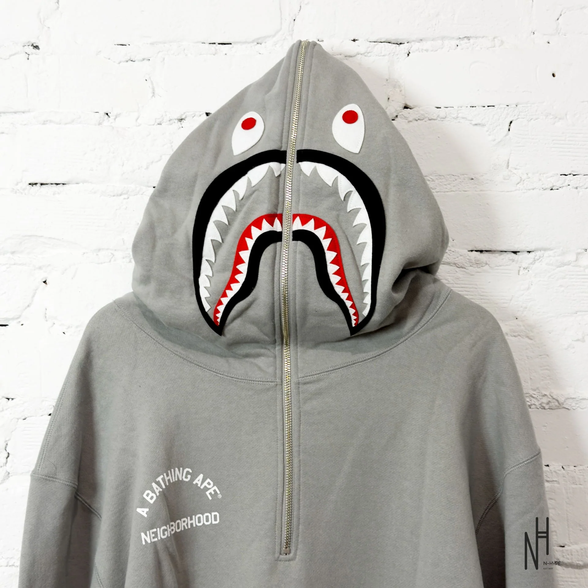 BAPE x Neighborhood Two Face Half Zip Pullover Hoodie Gray - Image 7