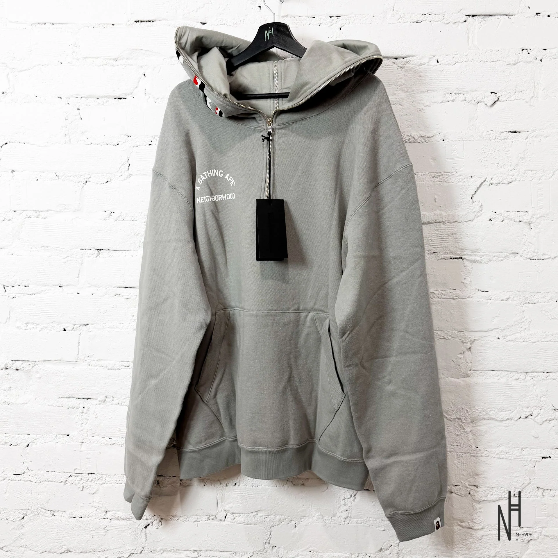 BAPE x Neighborhood Two Face Half Zip Pullover Hoodie Gray - Image 8