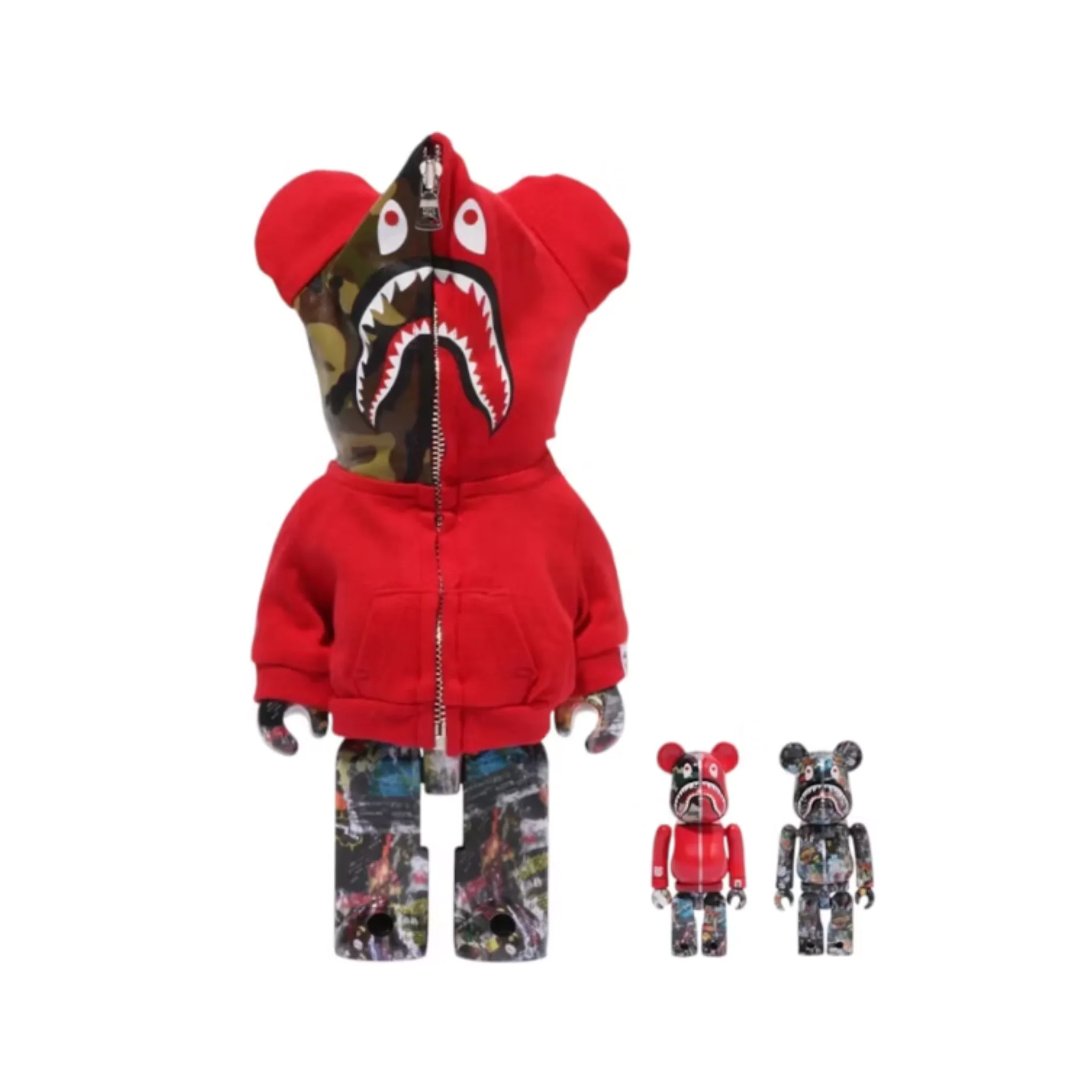 Bearbrick Bape Legacy Camo Shark 100% & 400% Set Red