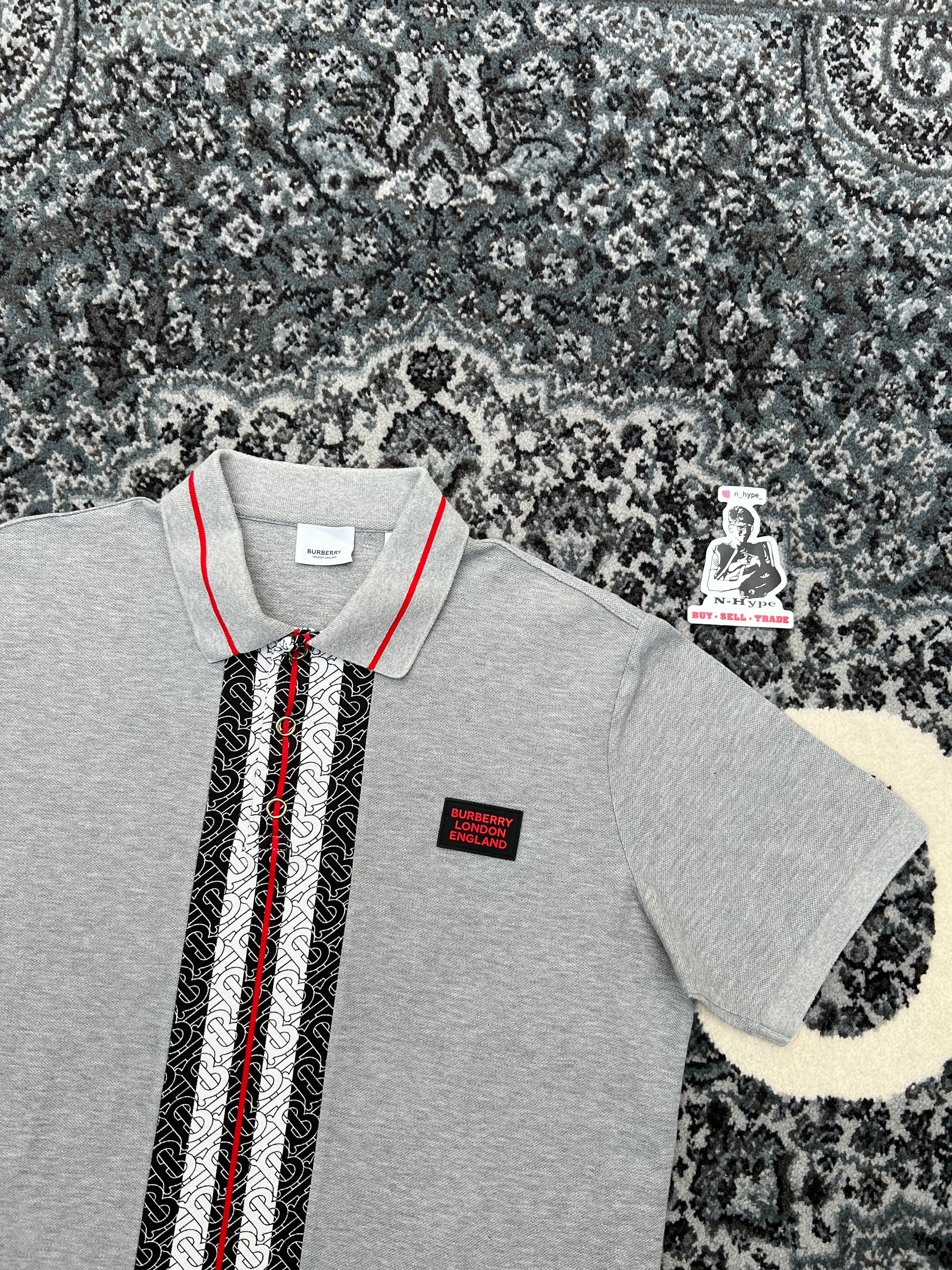 Burberry Monogram Stripe Print Polo Shirt Grey - Image 2