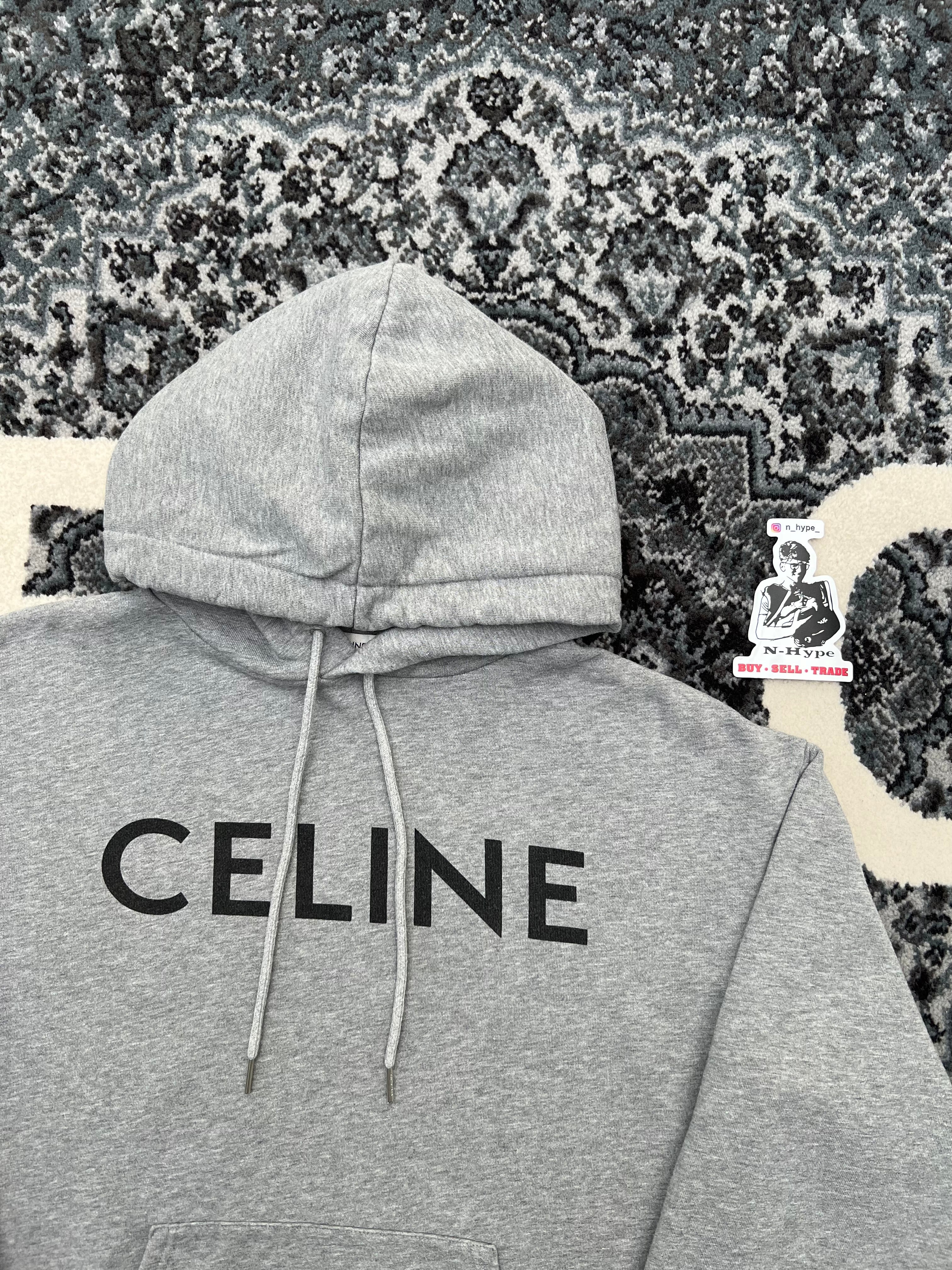 Celine Loose Hoodie Cotton Fleece Grey Black - Image 2