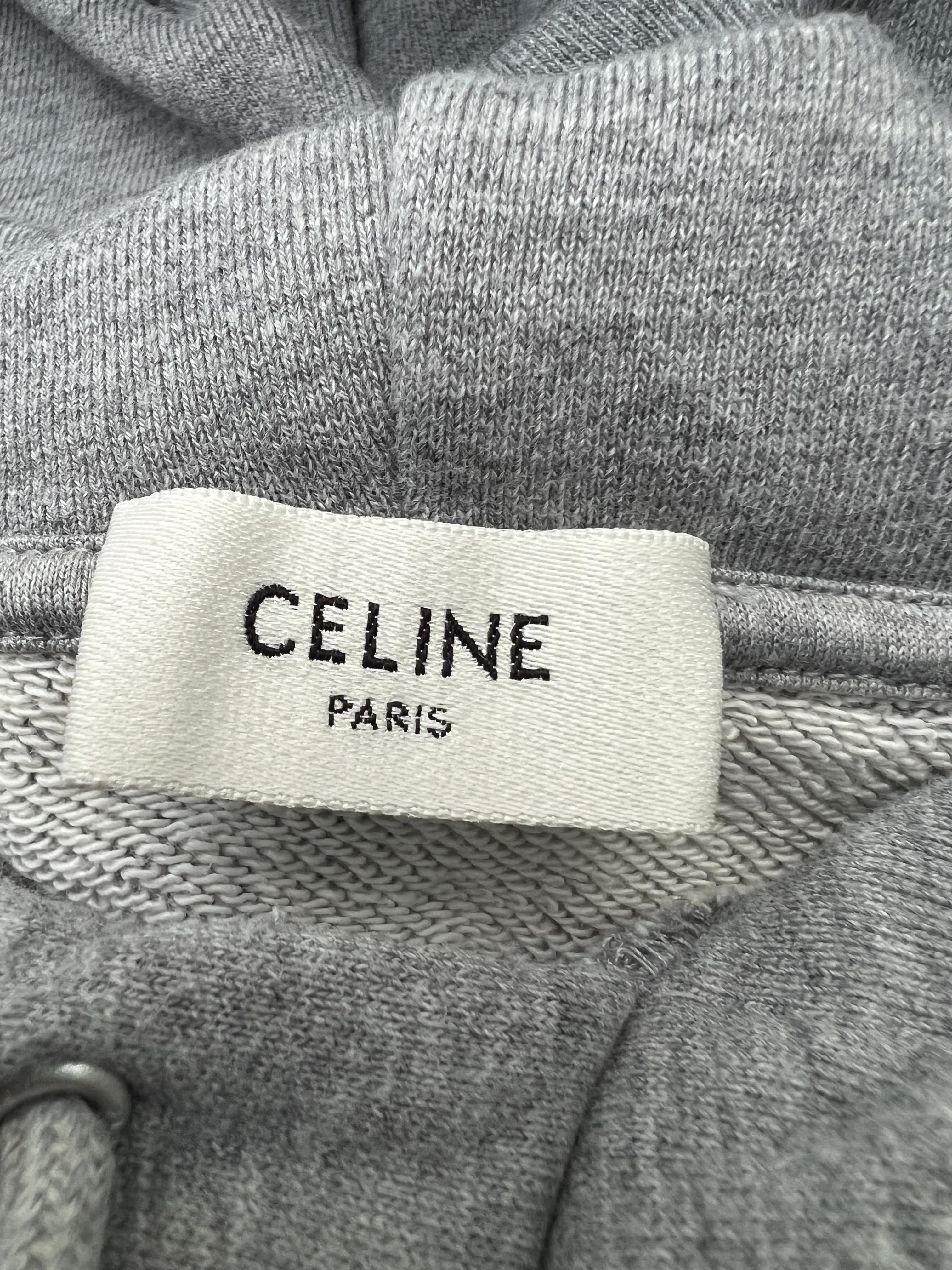 Celine Loose Hoodie Cotton Fleece Grey Black - Image 3