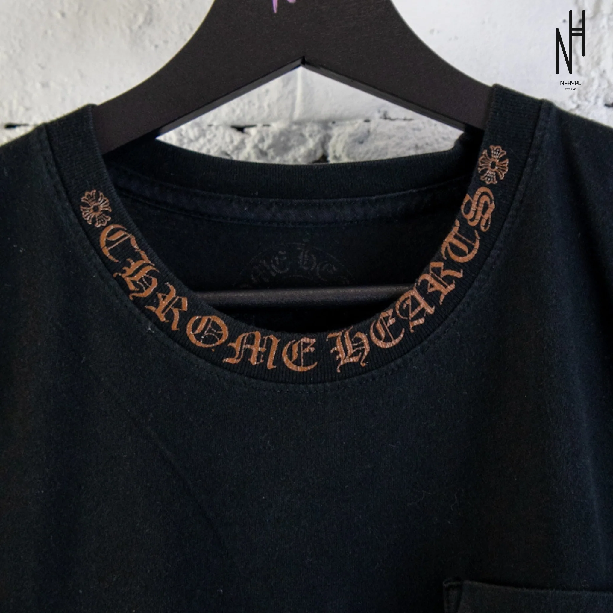 Chrome Hearts Brown Neck Logo T-Shirt Black - Image 3