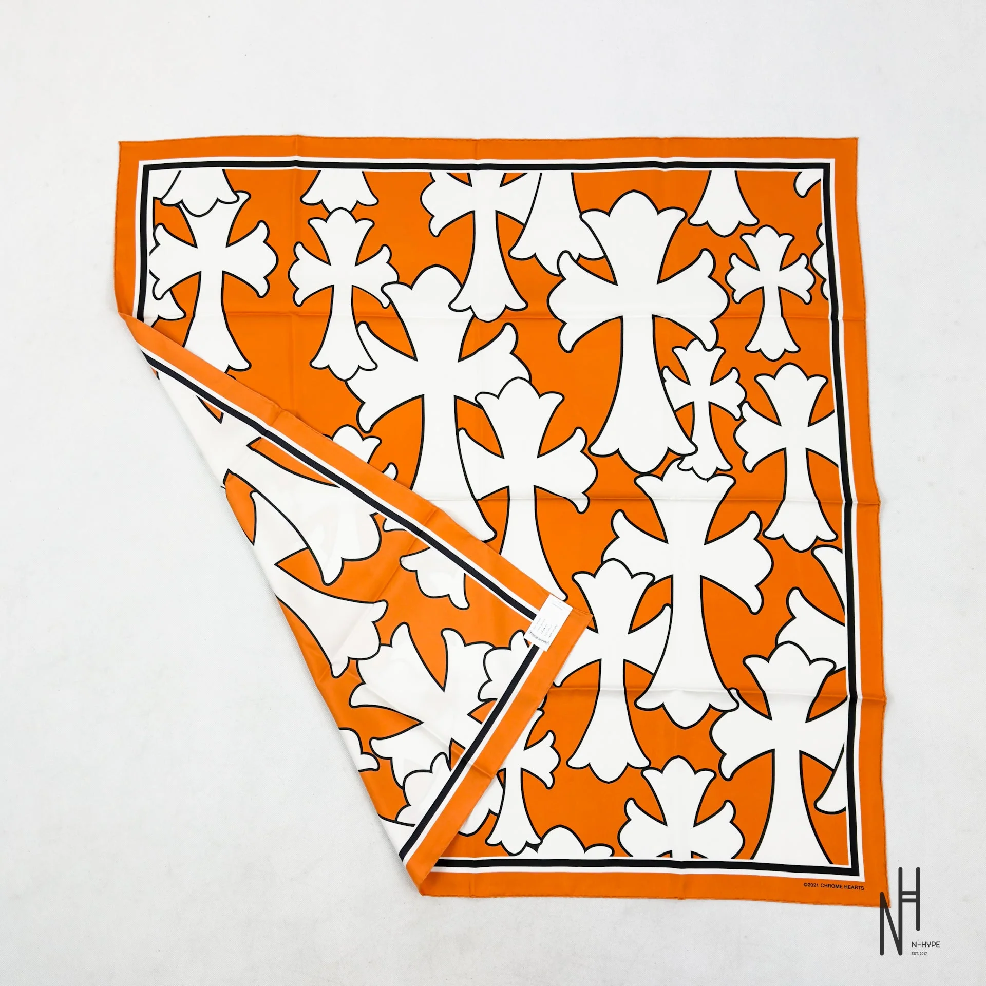 Chrome Hearts Cemetery Cross Silk Scarf / Orange - Image 4