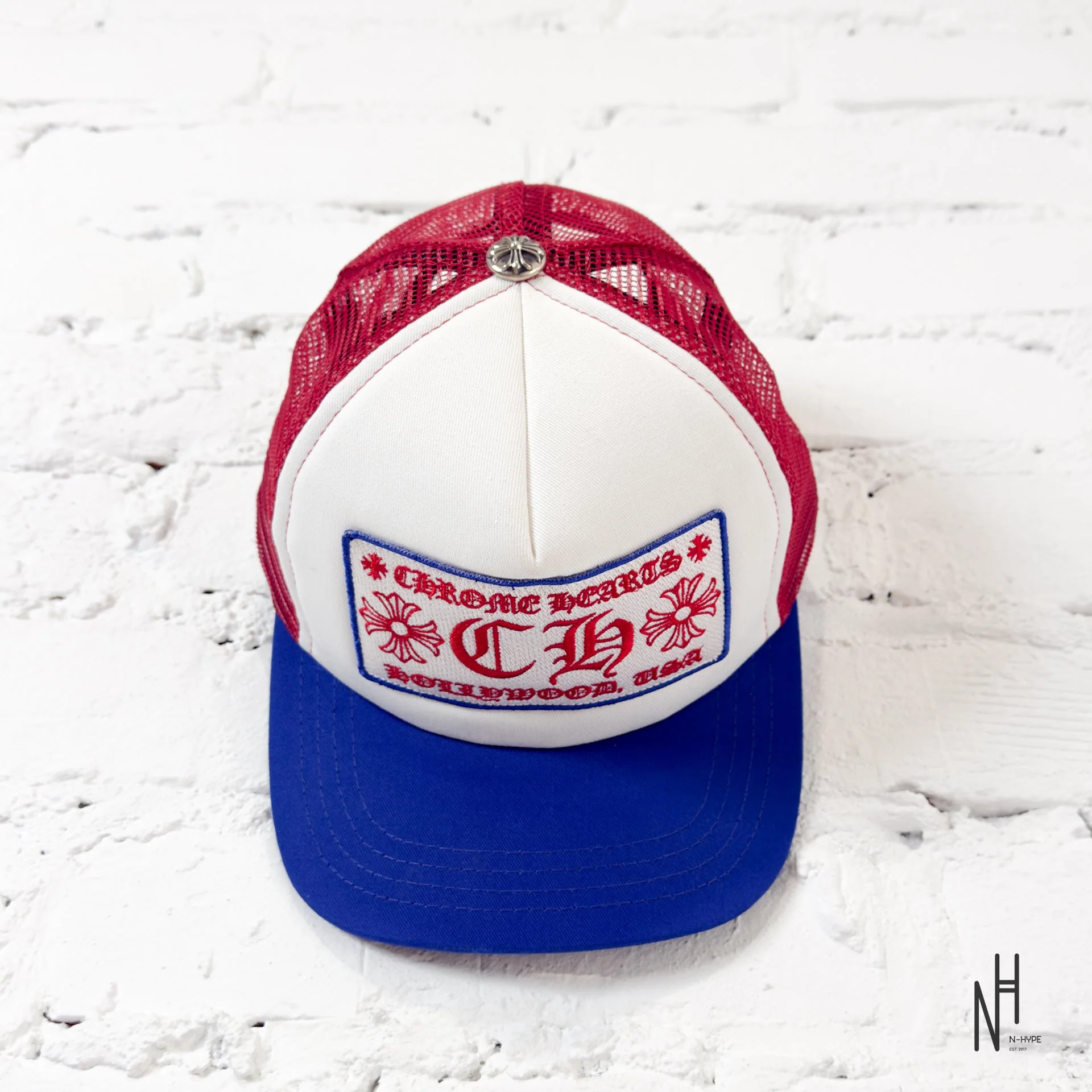 Chrome Hearts CH Hollywood Trucker Hat 4th of July White/Red/Blue