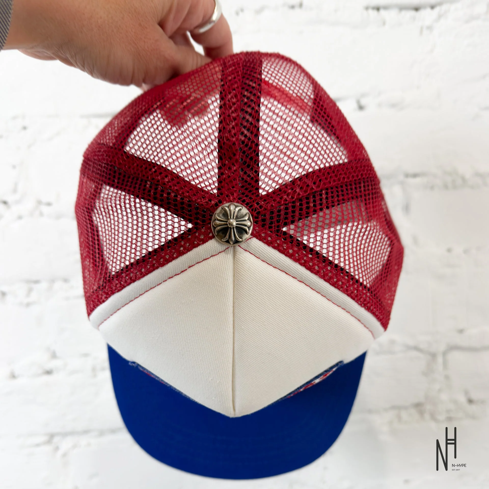 Chrome Hearts CH Hollywood Trucker Hat 4th of July White/Red/Blue - Image 4