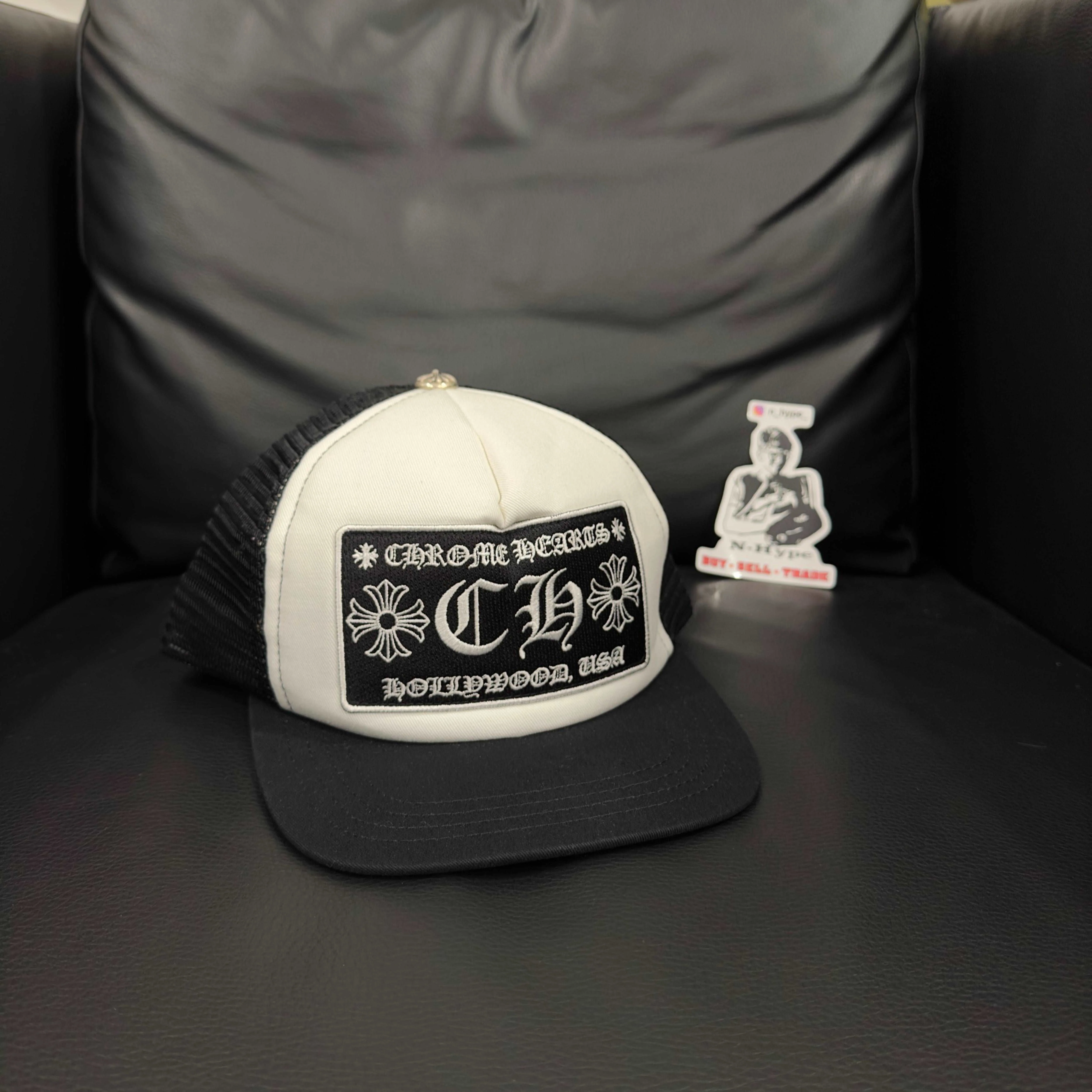 Chrome Hearts CH Hollywood Trucker Hat Black/White - Image 3