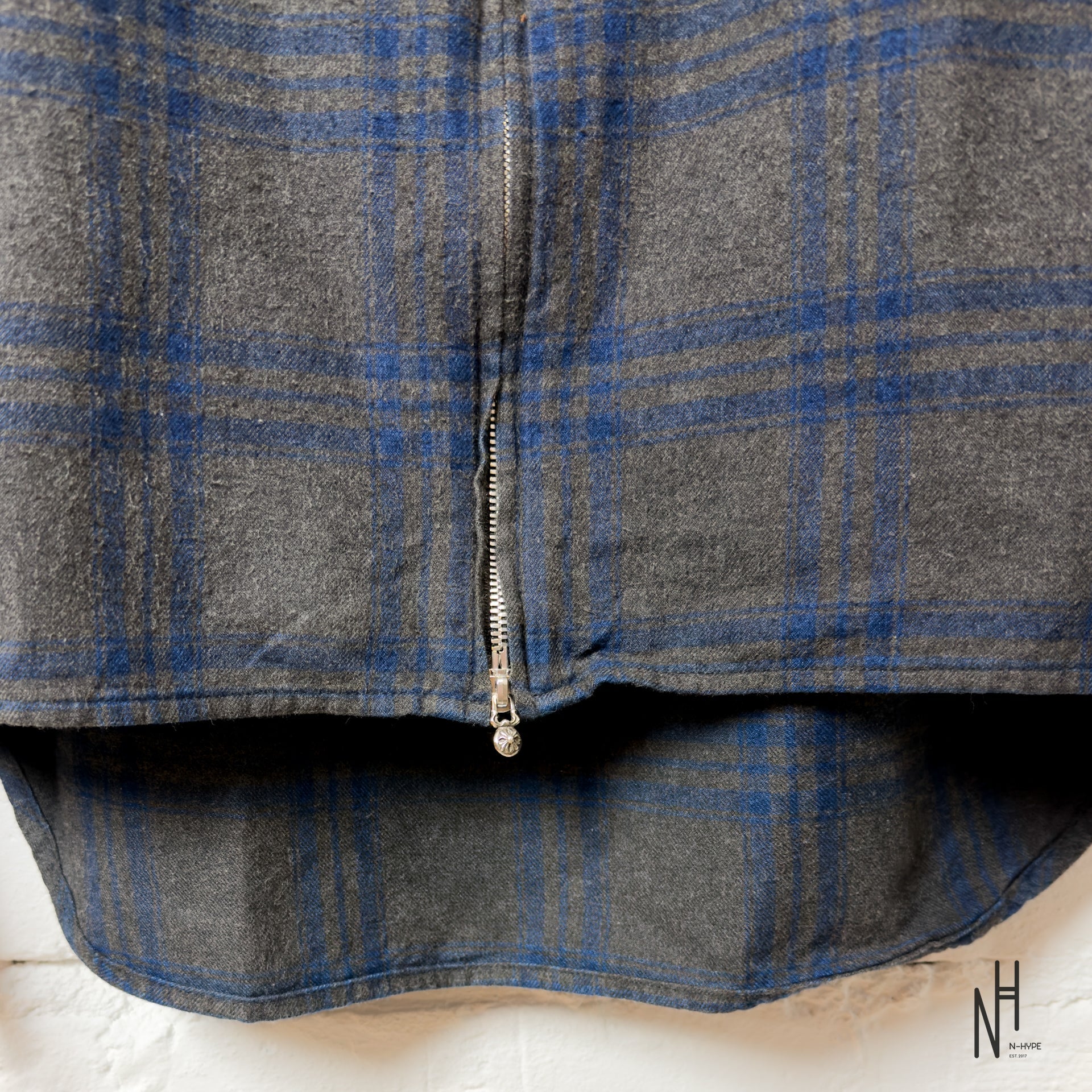 Chrome Hearts Checkered Zipper Dark Gray / Navy Patched Shirt - Image 3