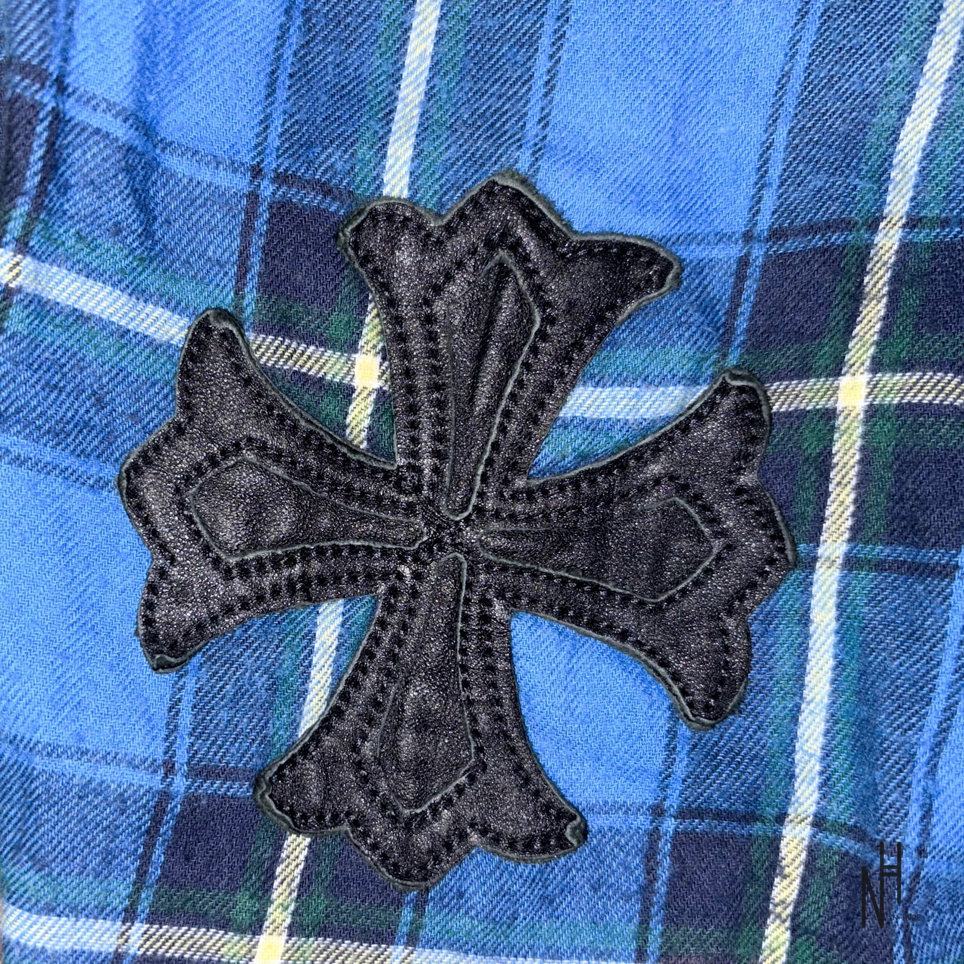 Chrome Hearts Cross Patched Flannel Shirt checkered blue - Image 2