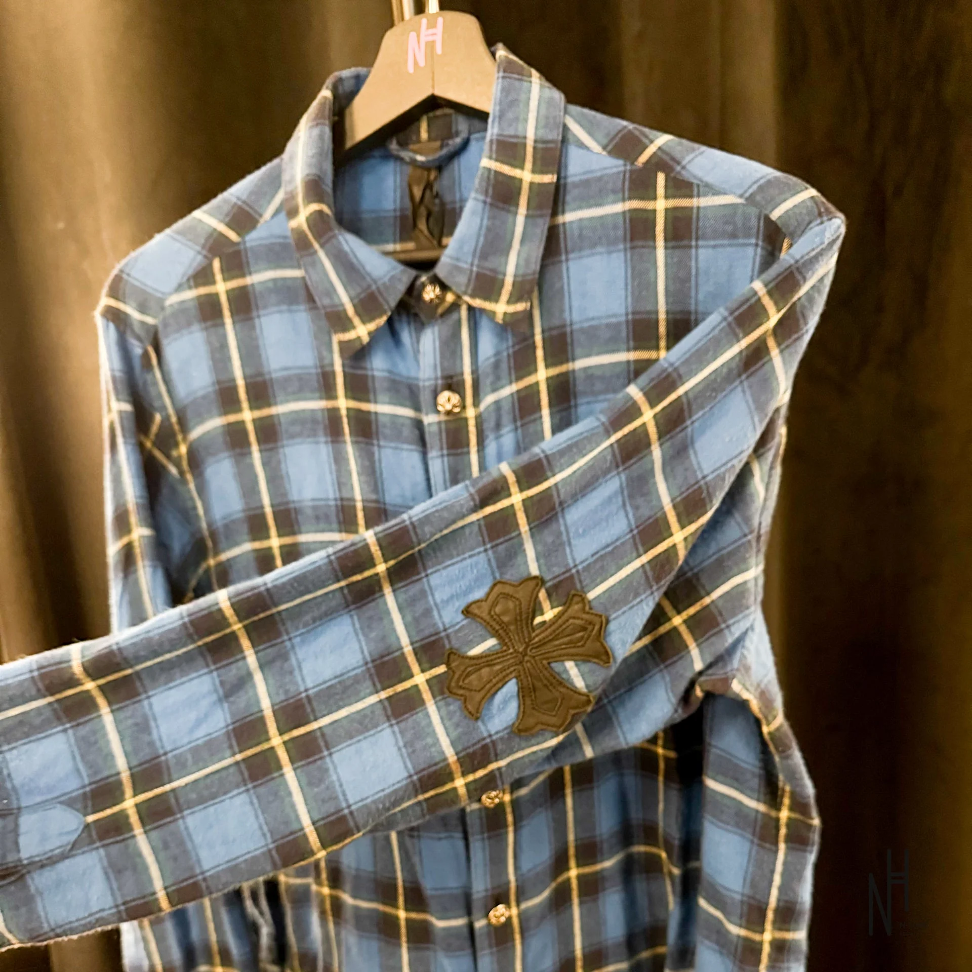 Chrome Hearts Cross Patched Flannel Shirt checkered blue - Image 3