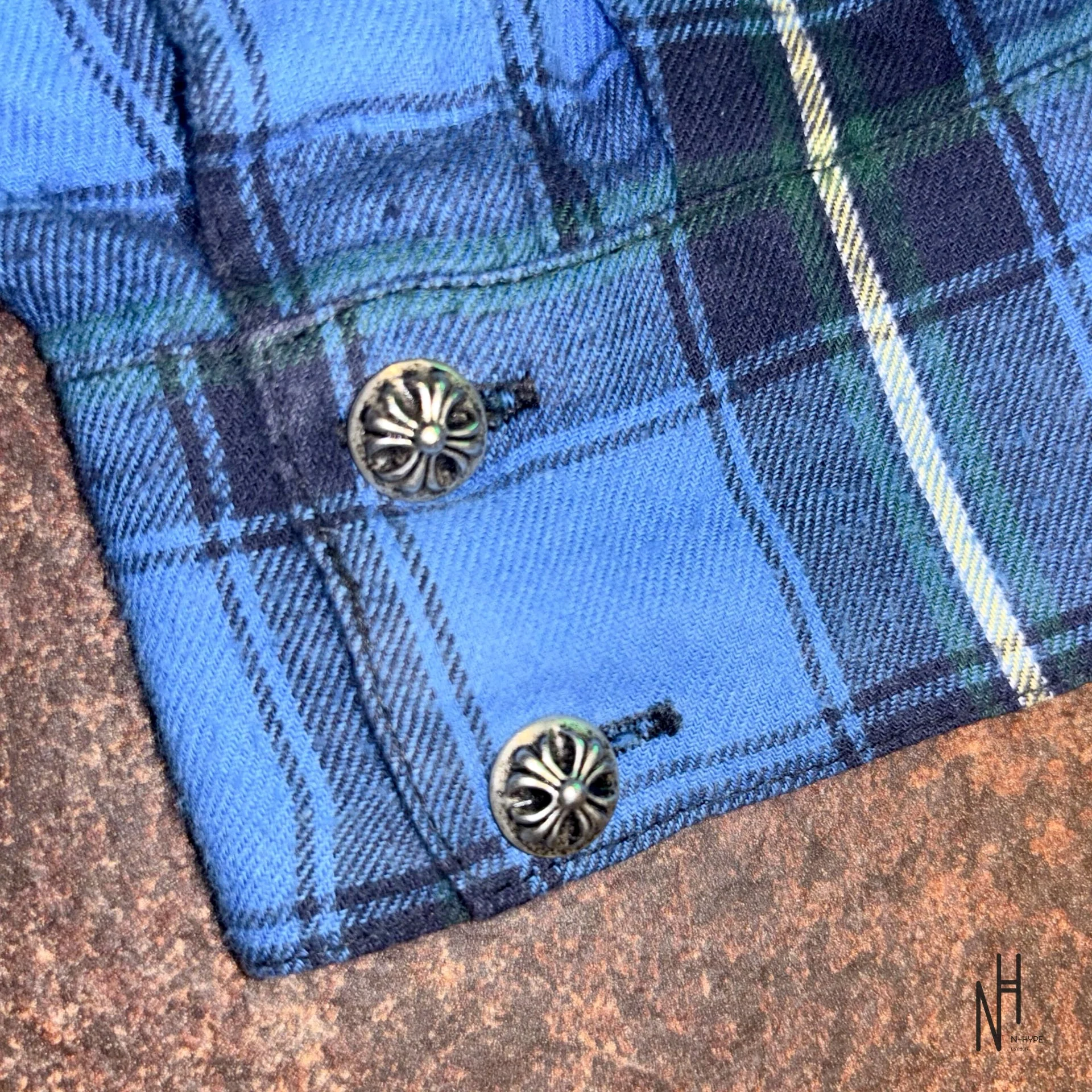Chrome Hearts Cross Patched Flannel Shirt checkered blue - Image 5