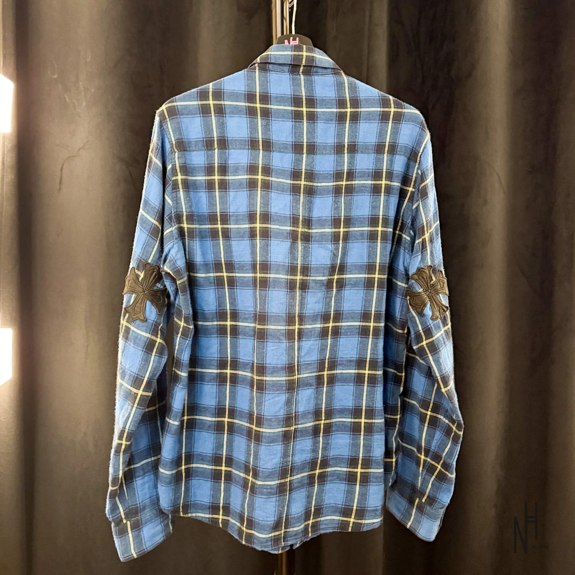 Chrome Hearts Cross Patched Flannel Shirt checkered blue - Image 6