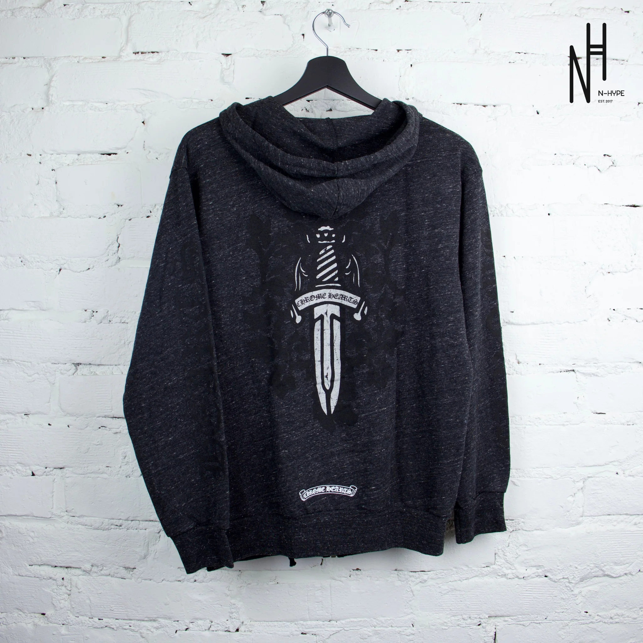 Chrome Hearts Dagger Zip Up Grey Hoodie - Image 2
