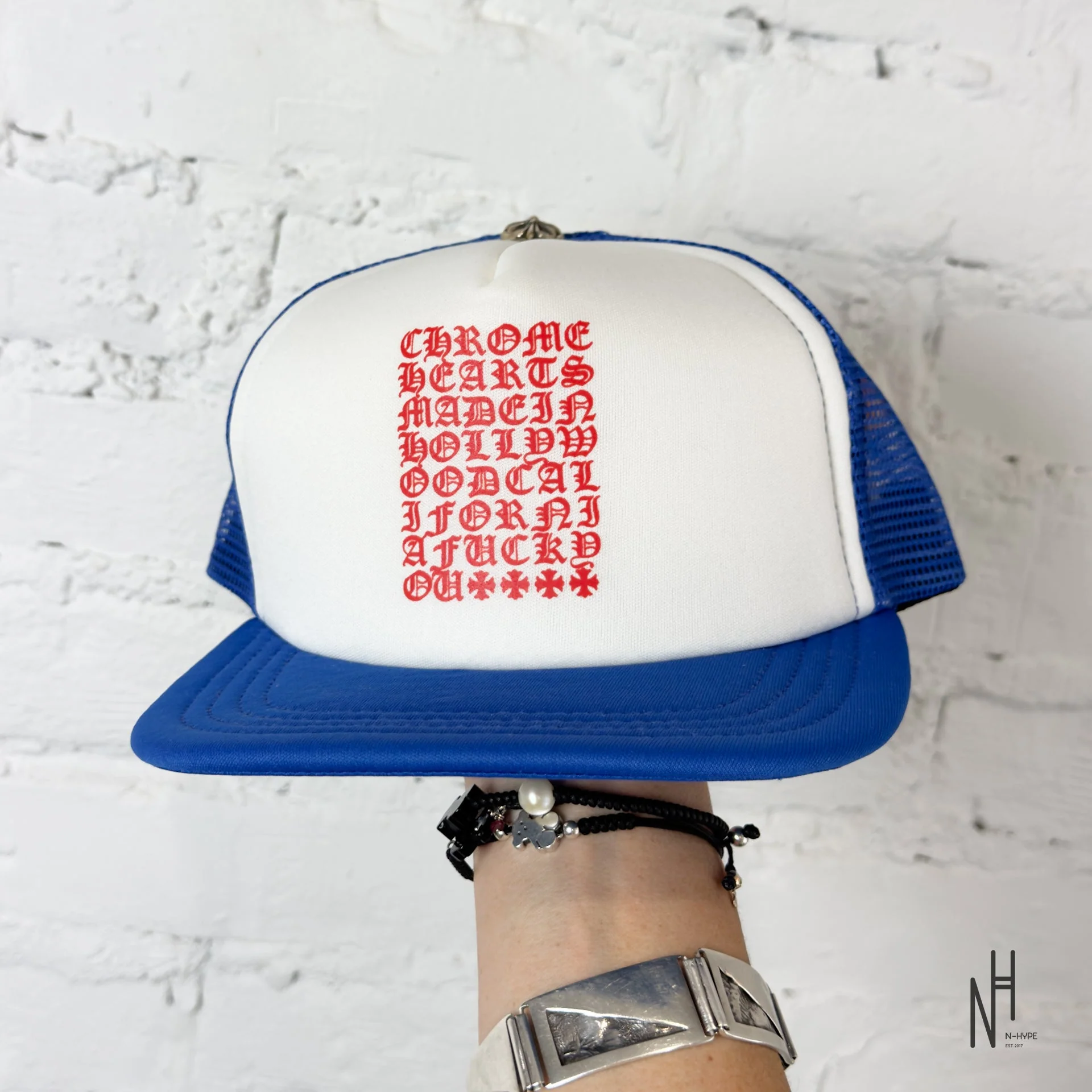 Chrome Hearts Eyechart Trucker Hat Blue/White/Red - Image 4