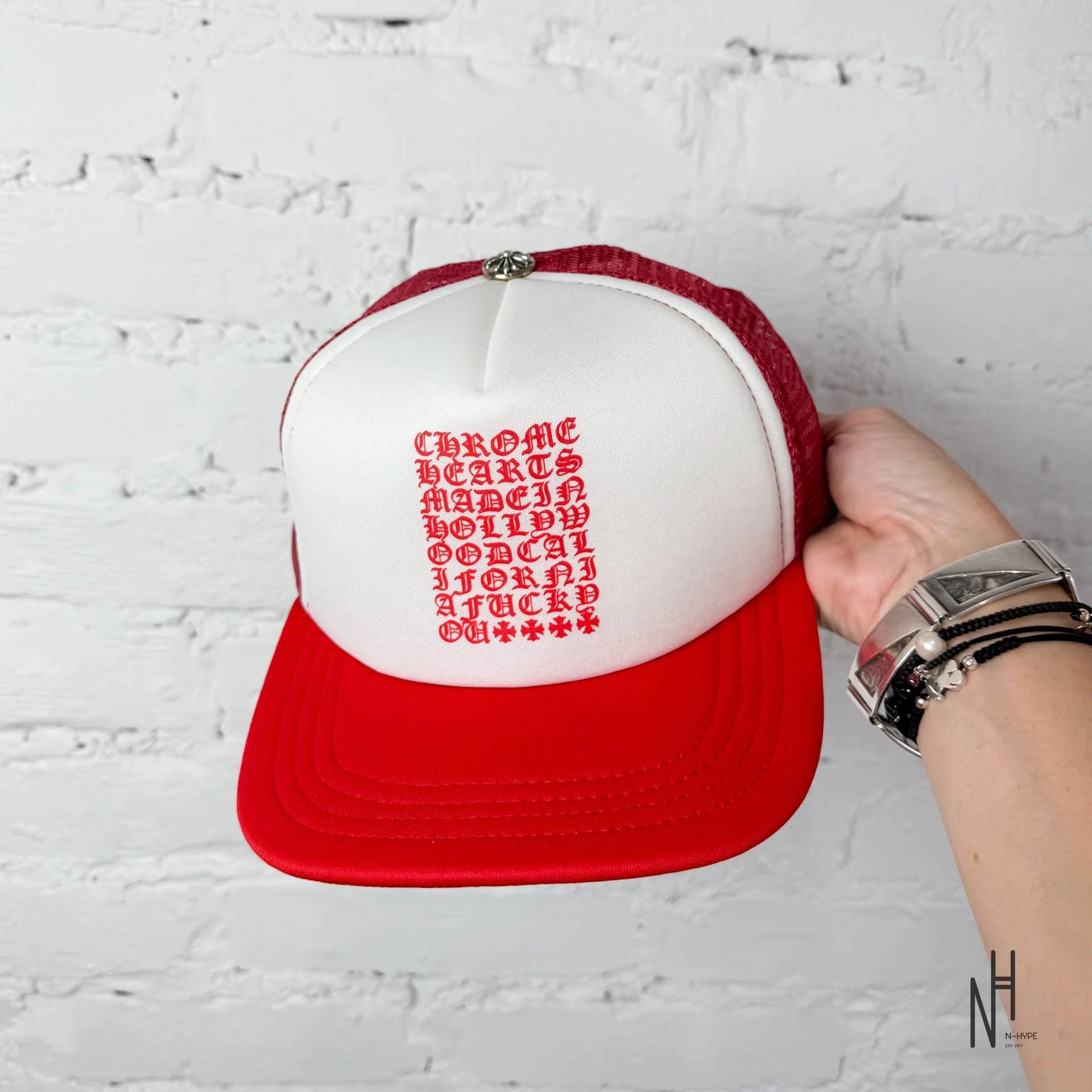 Chrome Hearts Eyechart Trucker Hat Red/White/Red - Image 4