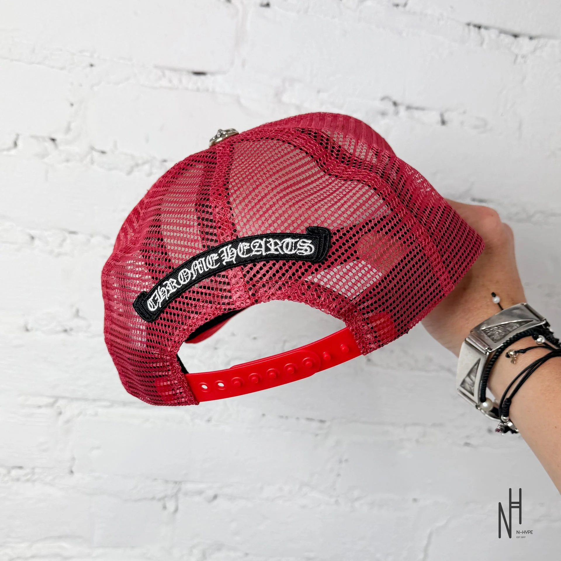 Chrome Hearts Eyechart Trucker Hat Red/White/Red - Image 5