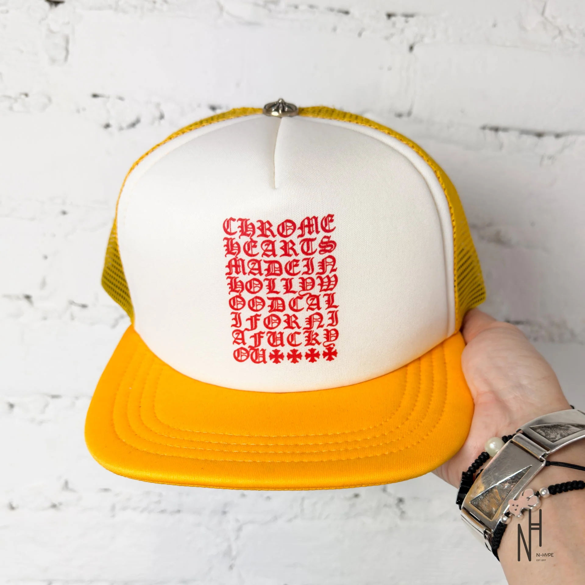 Chrome Hearts Eyechart Trucker Hat Yellow/White/Red - Image 4