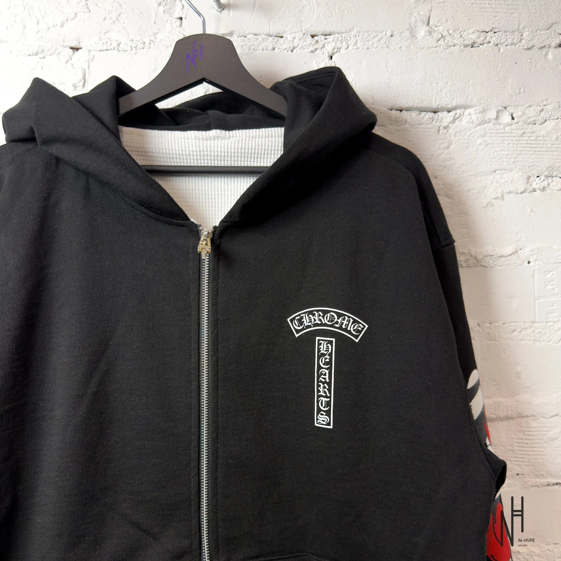 Chrome Hearts Heartsleeve Zip Hoodie Black - Image 2