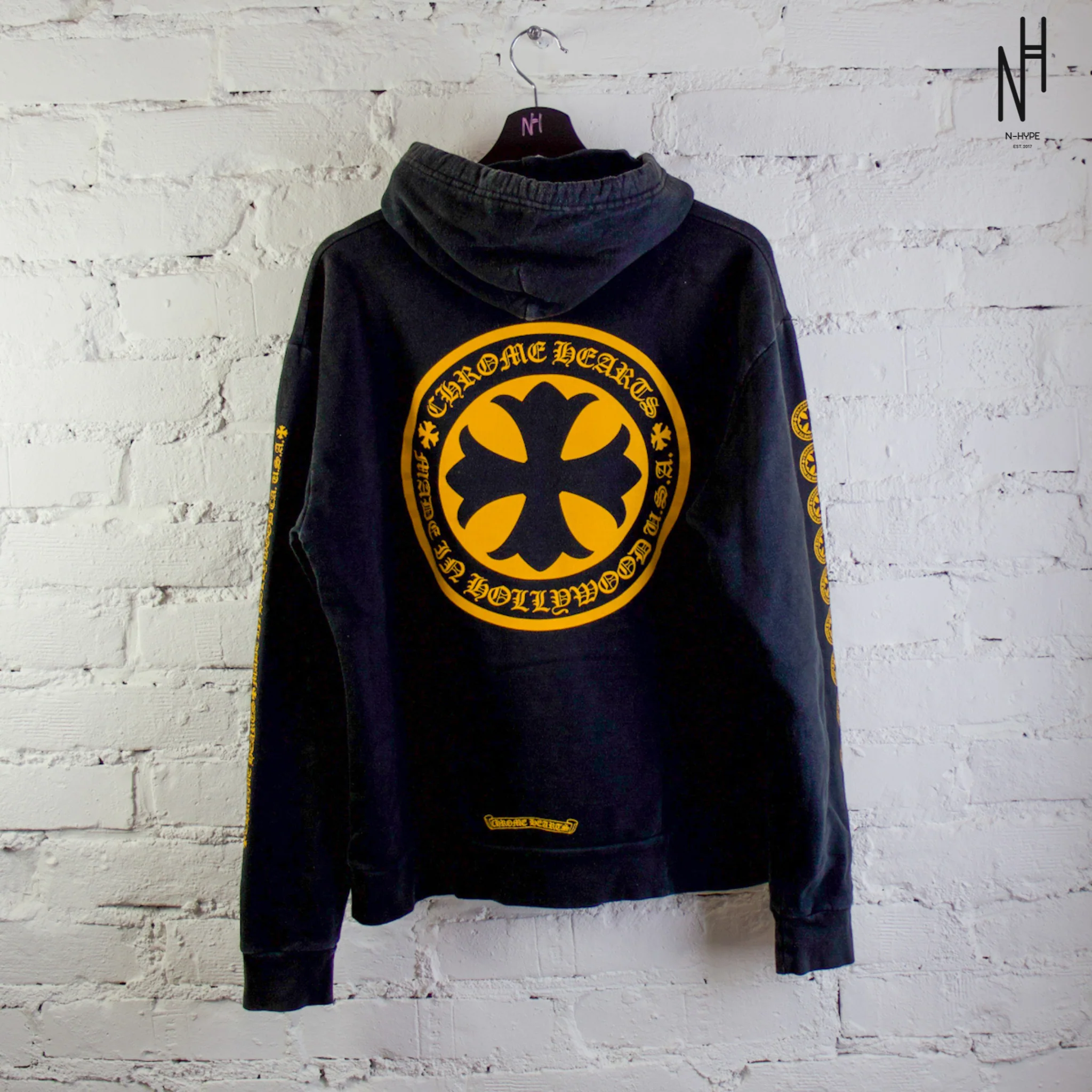 Chrome Hearts Plus Logo Pullover Hoodie Black/Yellow - Image 2