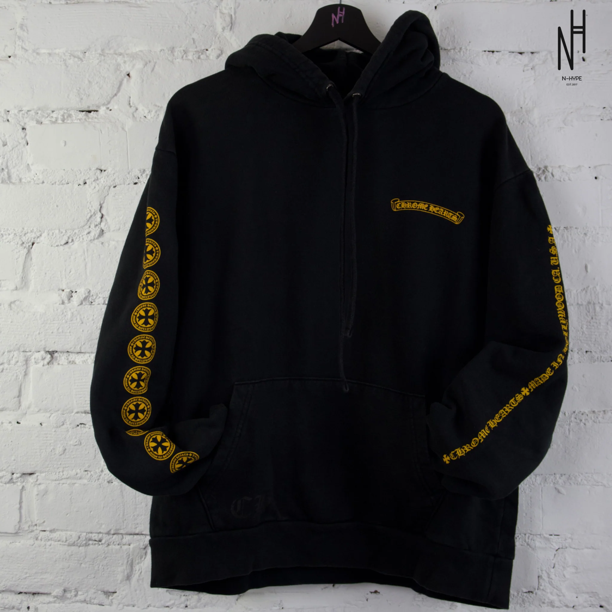 Chrome Hearts Plus Logo Pullover Hoodie Black/Yellow - Image 4